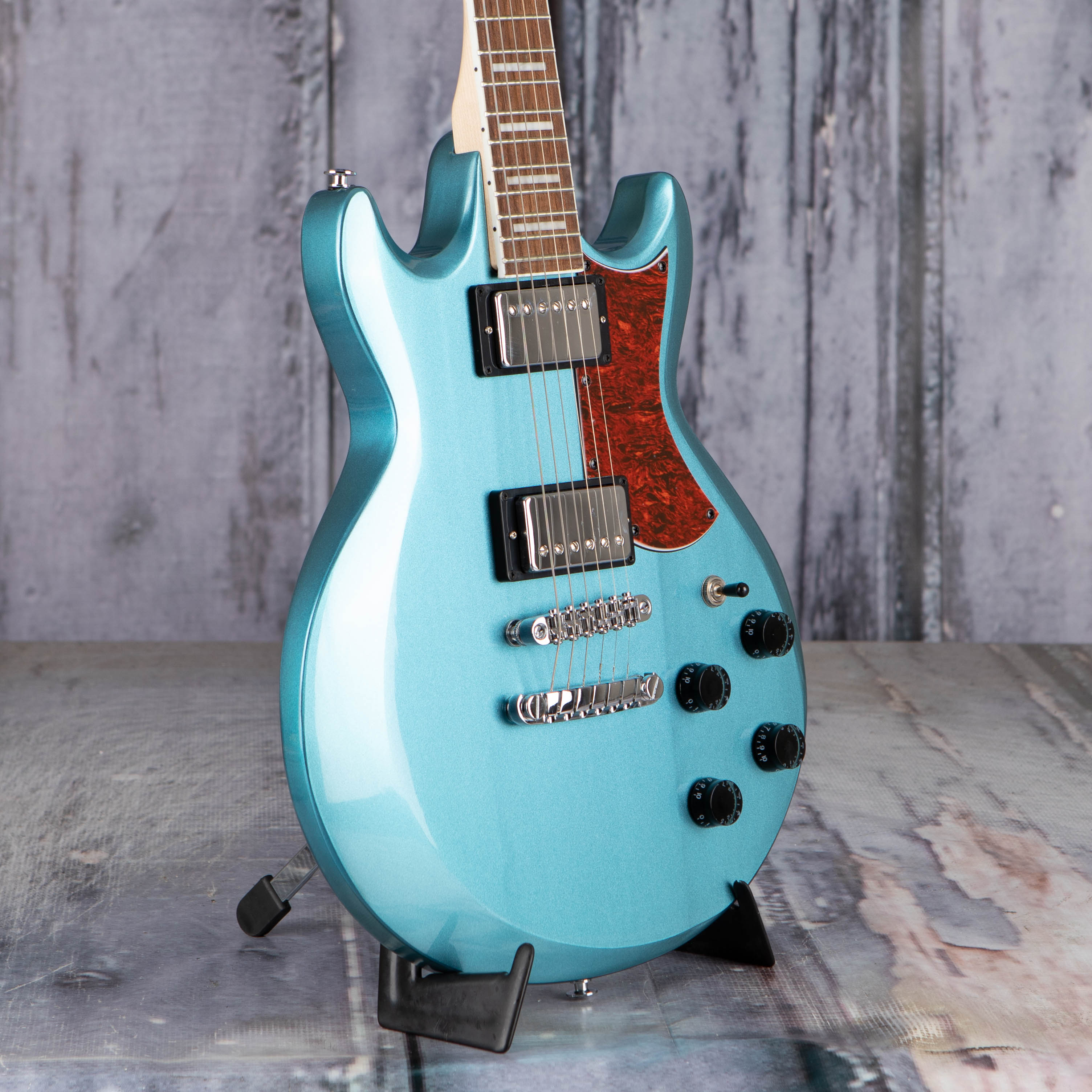 Used Ibanez AX120 Electric Guitar, Metallic Light Blue, angle