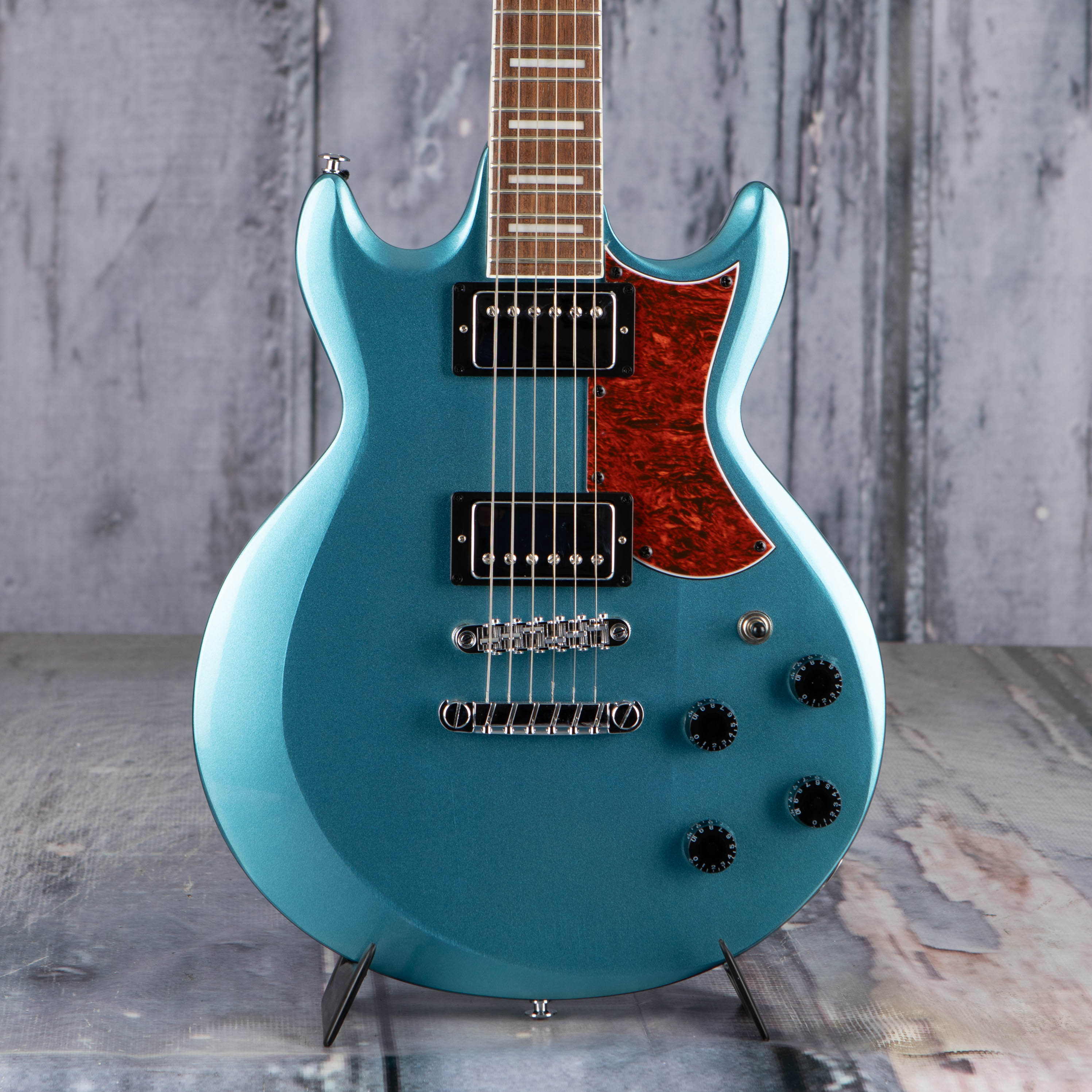 Used Ibanez AX120 Electric Guitar, Metallic Light Blue, front closeup