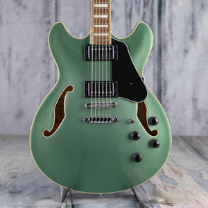 Used Ibanez Artcore AS73 Semi-Hollowbody Guitar, Olive Metallic, front closeup