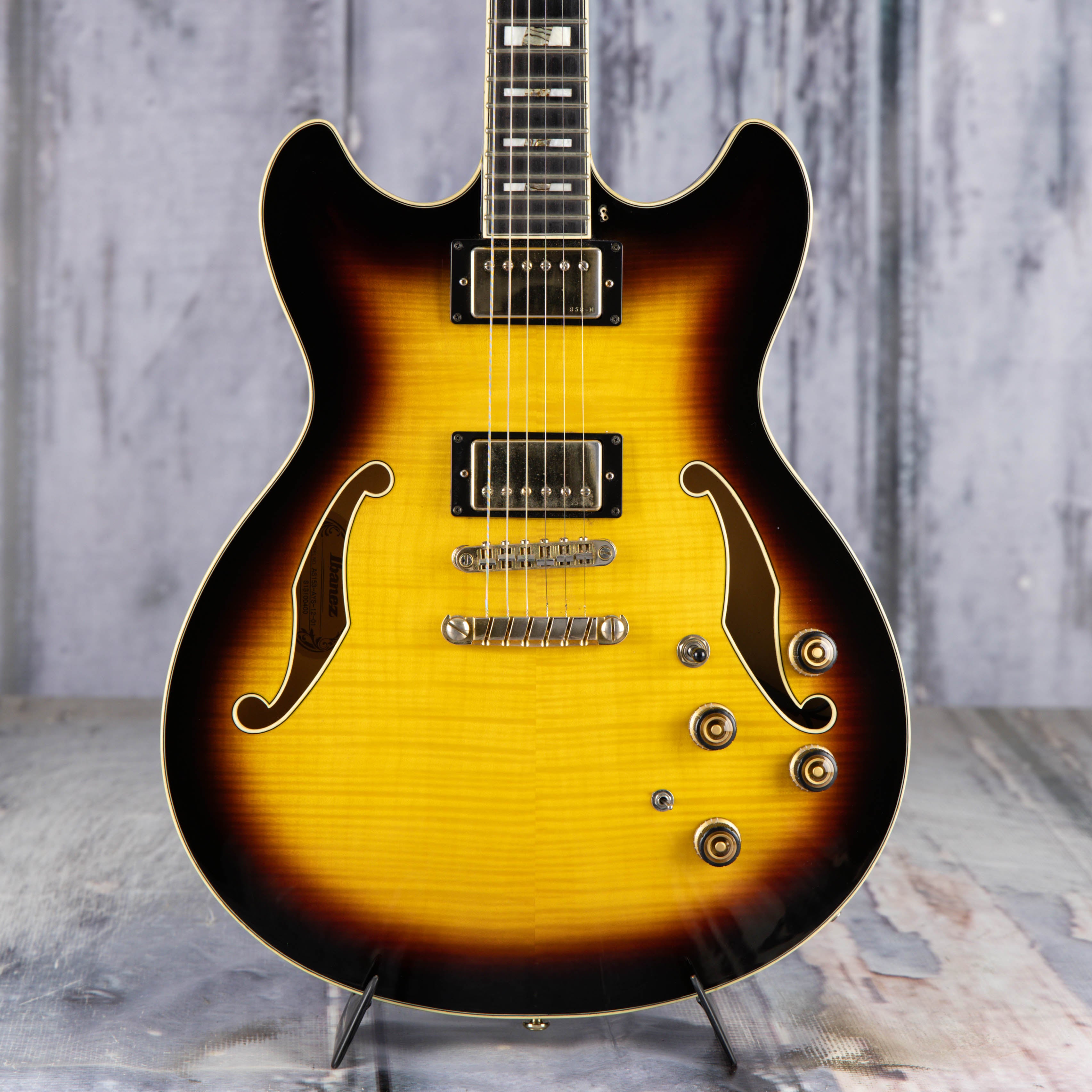Used Ibanez Artstar AS153 Semi-Hollowbody Guitar, Antique Yellow Sunburst, front closeup