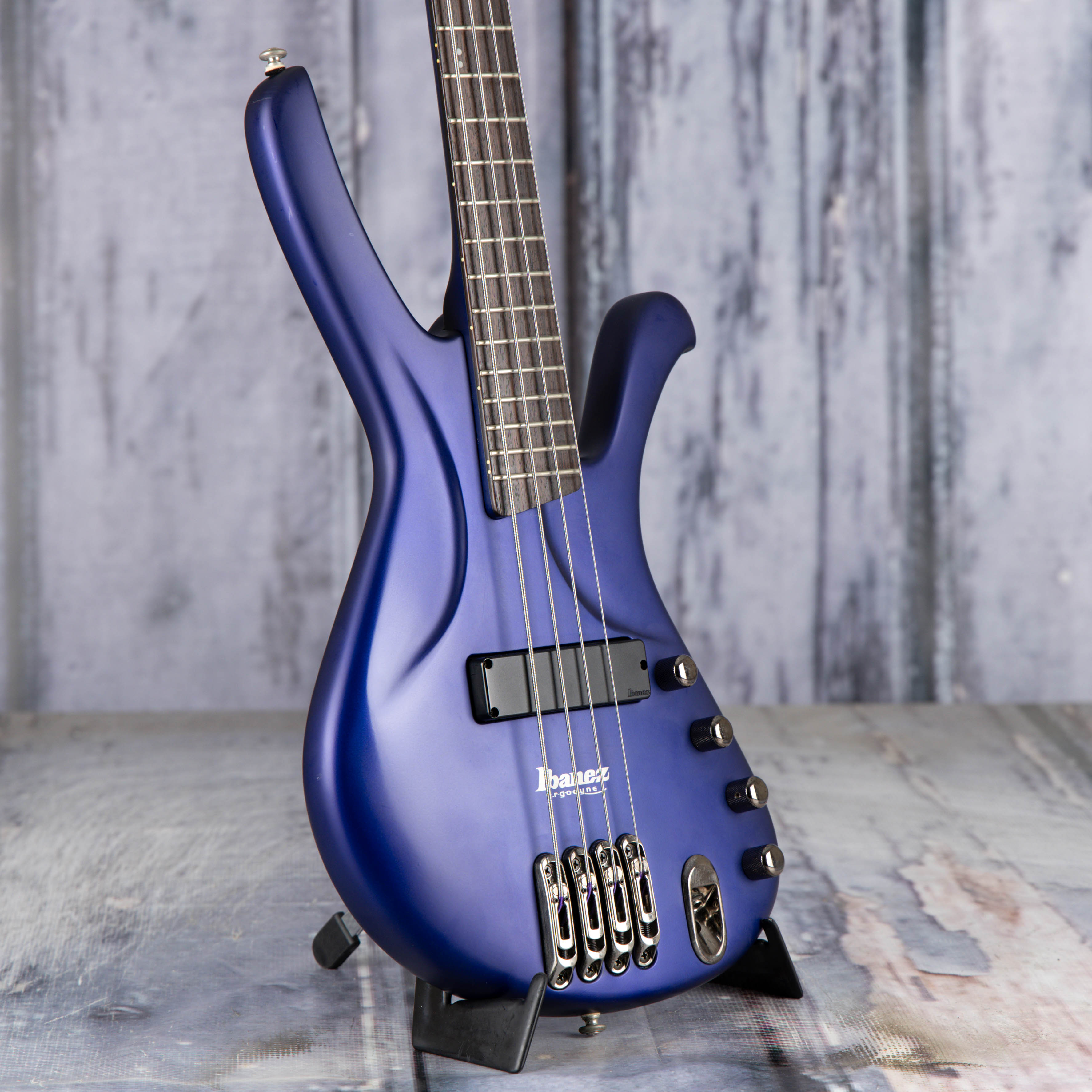 Used Ibanez EDA900 Electric Bass Guitar, Jewel Blue Flat, angle