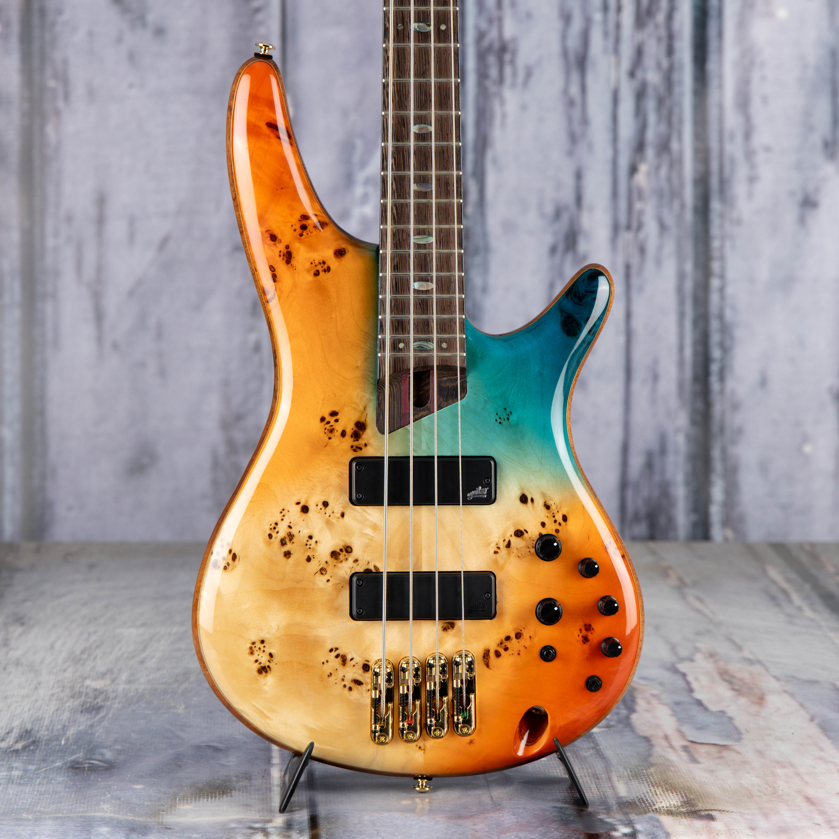 Used Ibanez Premium SR1600D Electric Bass Guitar, Autumn Sunset Sky, front closeup
