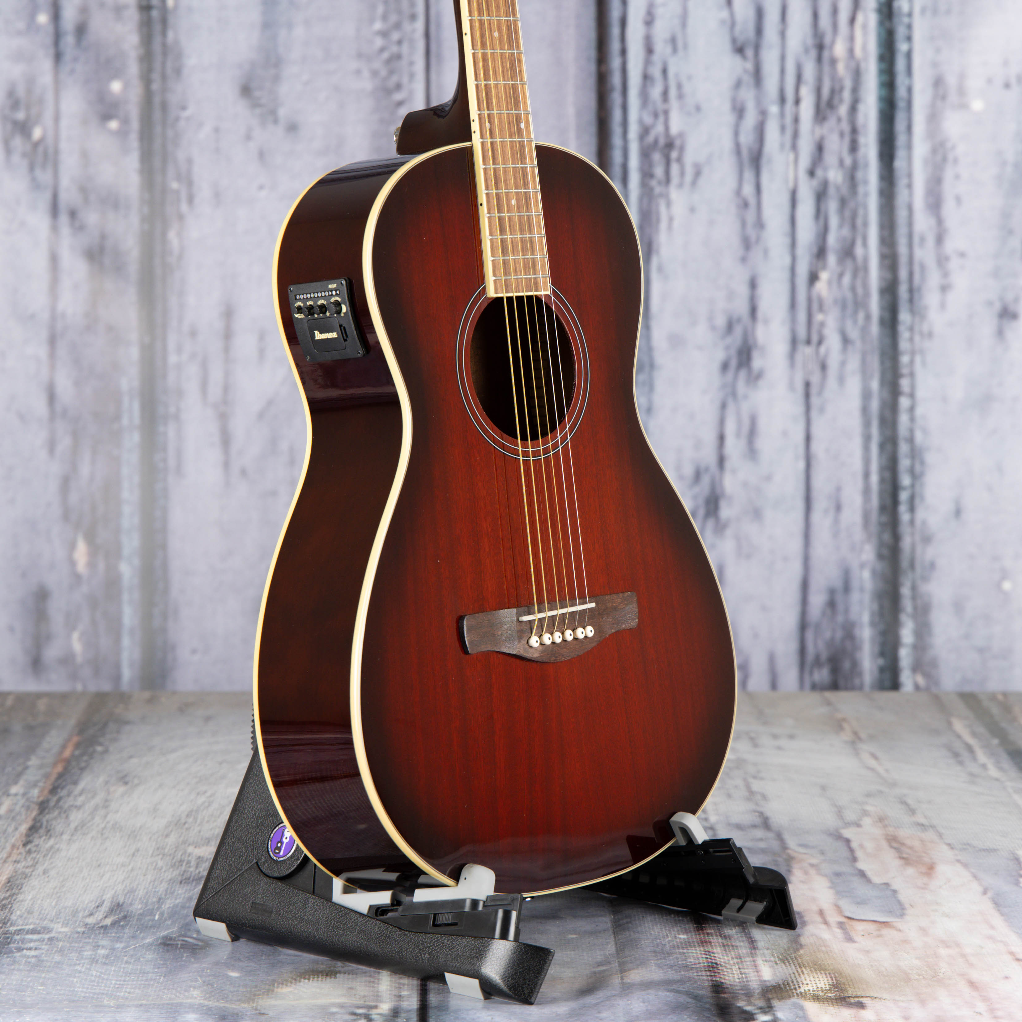 Used Ibanez PN12E Acoustic/Electric Guitar, 2025, Brown Burst, angle