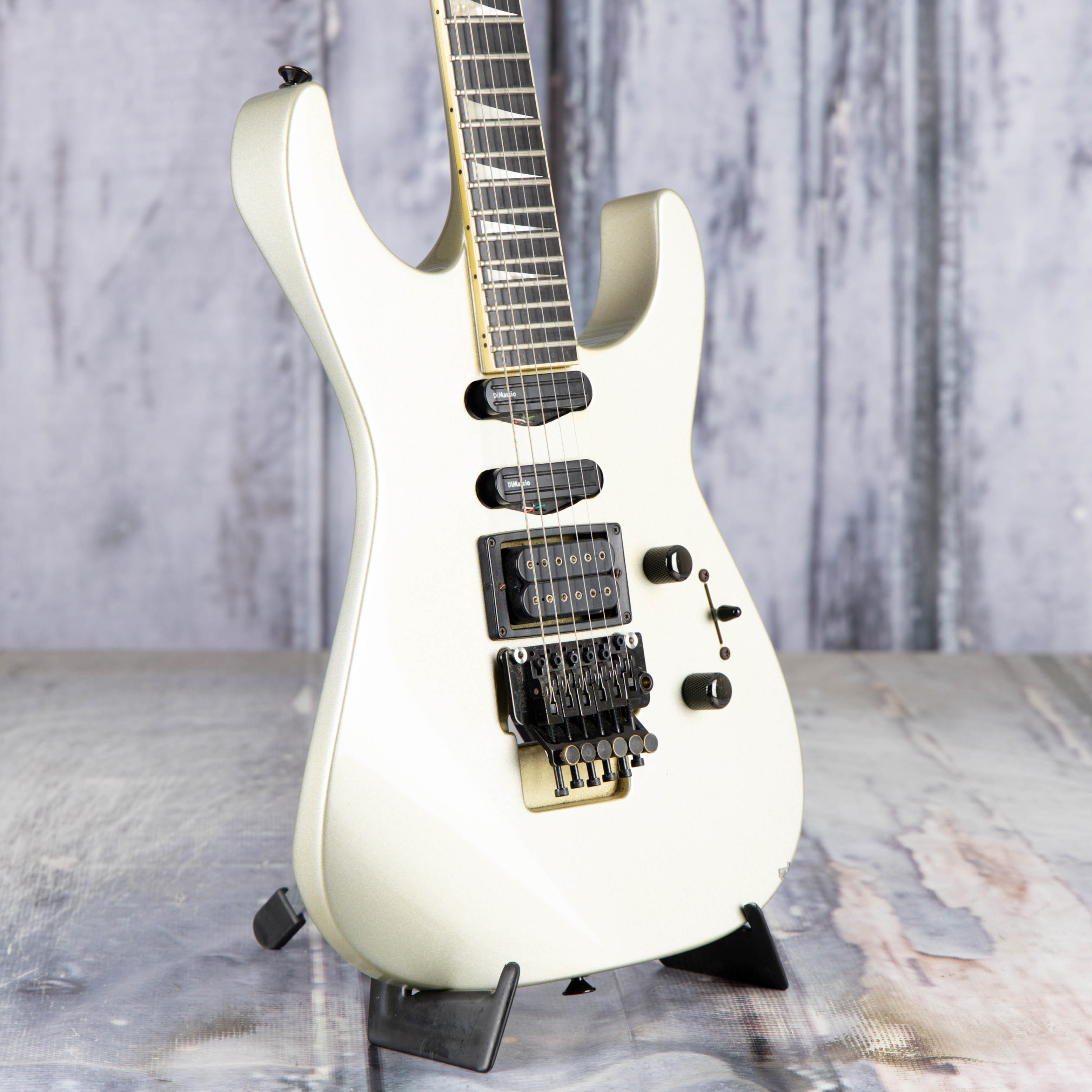 Used Jackson Soloist SL-1 Custom Electric Guitar, 1990, Silver, angle