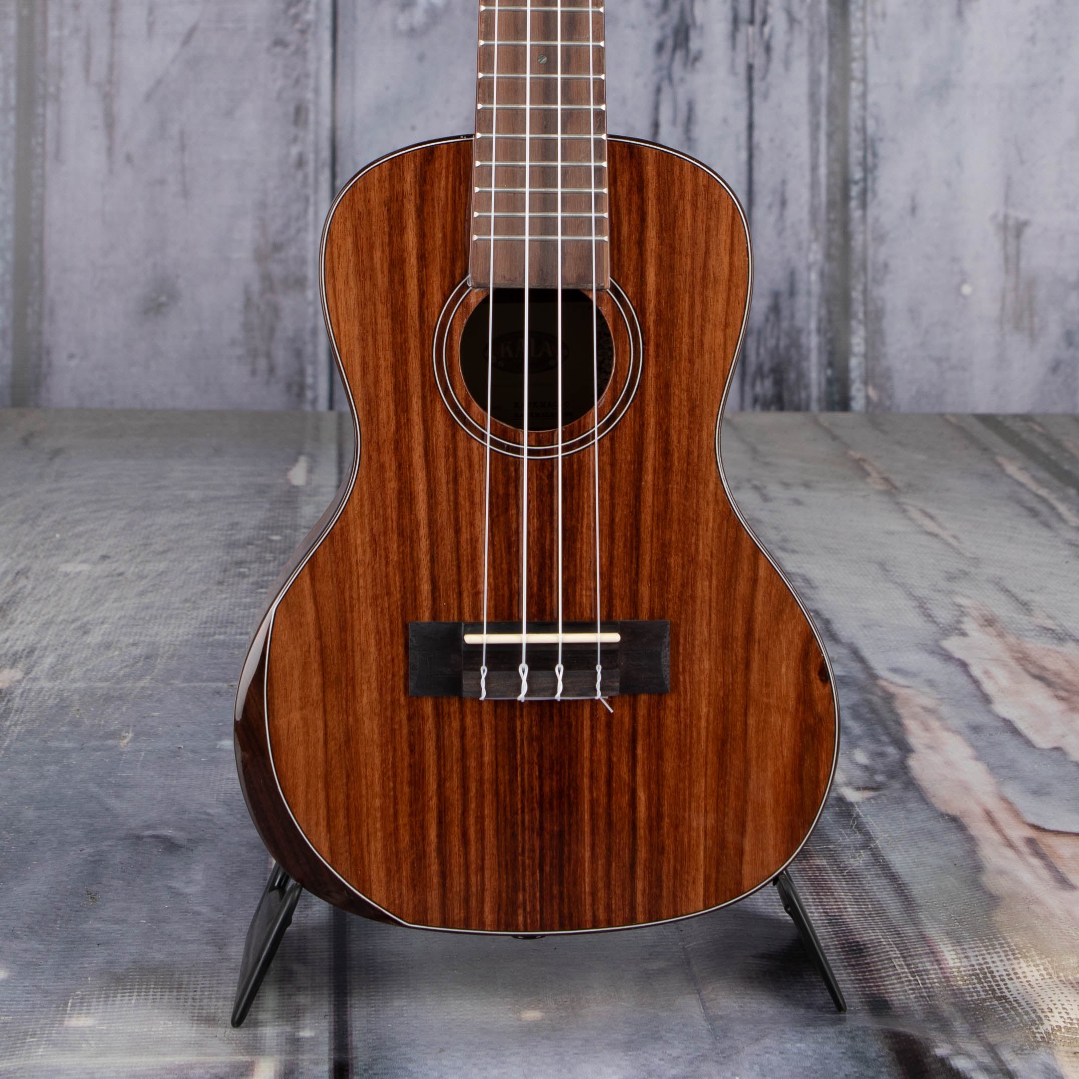 Used Kala Premier Exotic Macawood Concert Ukulele, Natural, front closeup