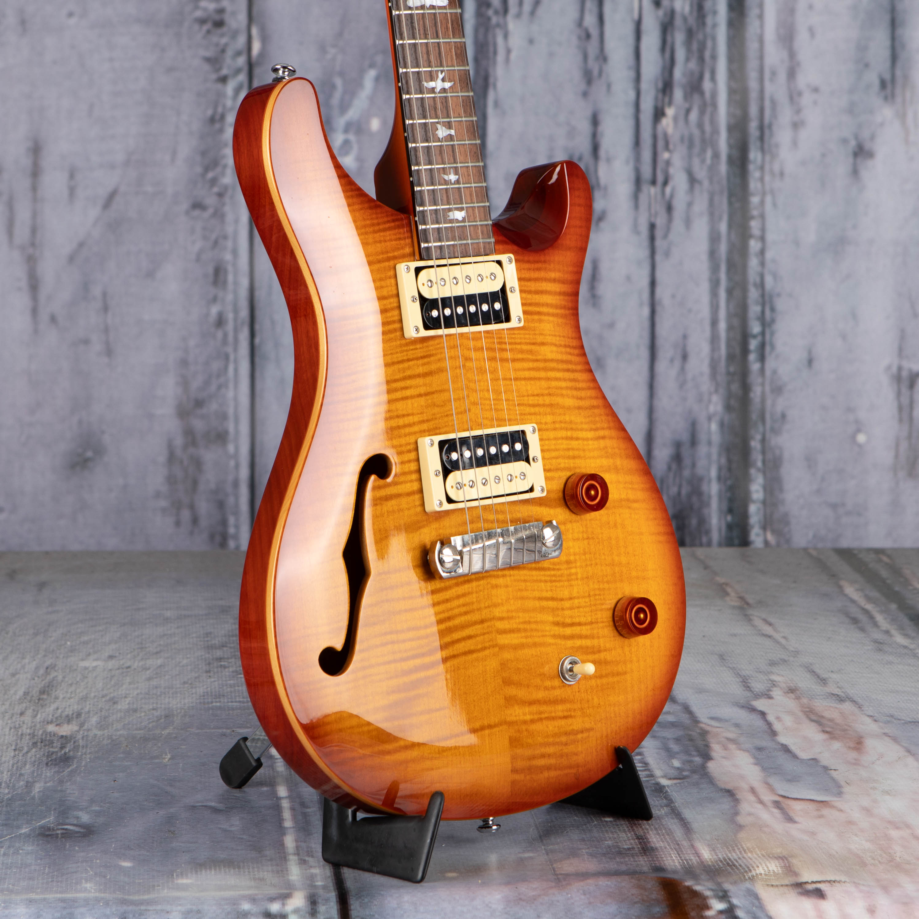 Used Paul Reed Smith SE Custom 22 Semi-Hollowbody Guitar, Amber, angle