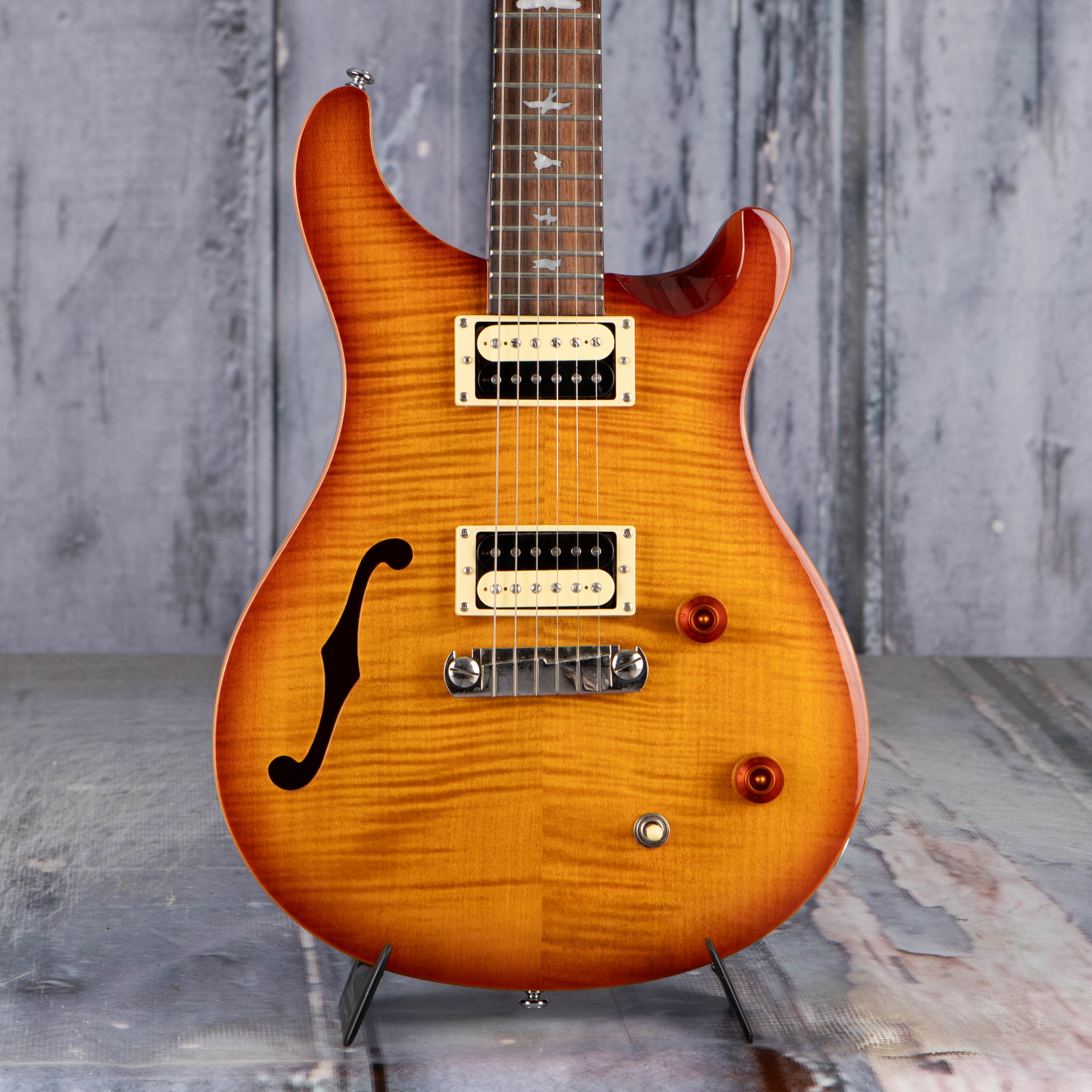 Used Paul Reed Smith SE Custom 22 Semi-Hollowbody Guitar, Amber, front closeup
