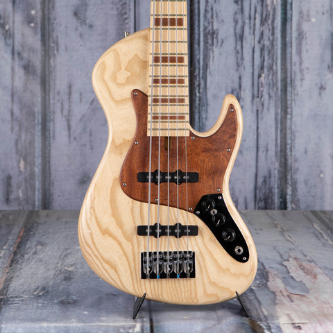 Used Rogers RBass Singlecut 5-String Electric Bass Guitar, 2015, Natural, front closeup