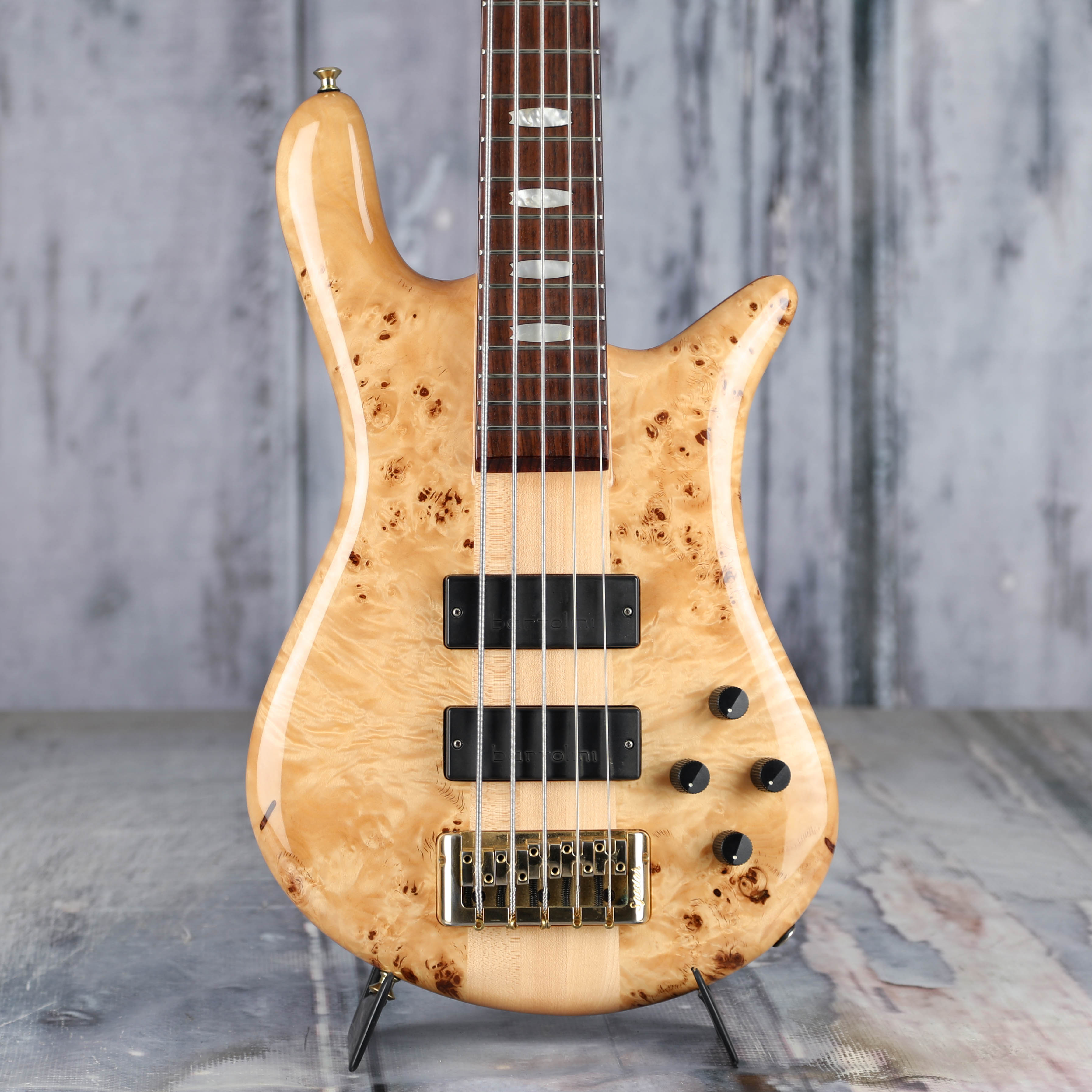Used Spector Euro 5 LX 5-String Electric Bass Guitar, Natural, front closeup