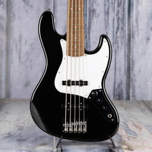Used Squier Affinity Series Jazz Bass V 5-String Electric Bass Guitar, Black, front closeup