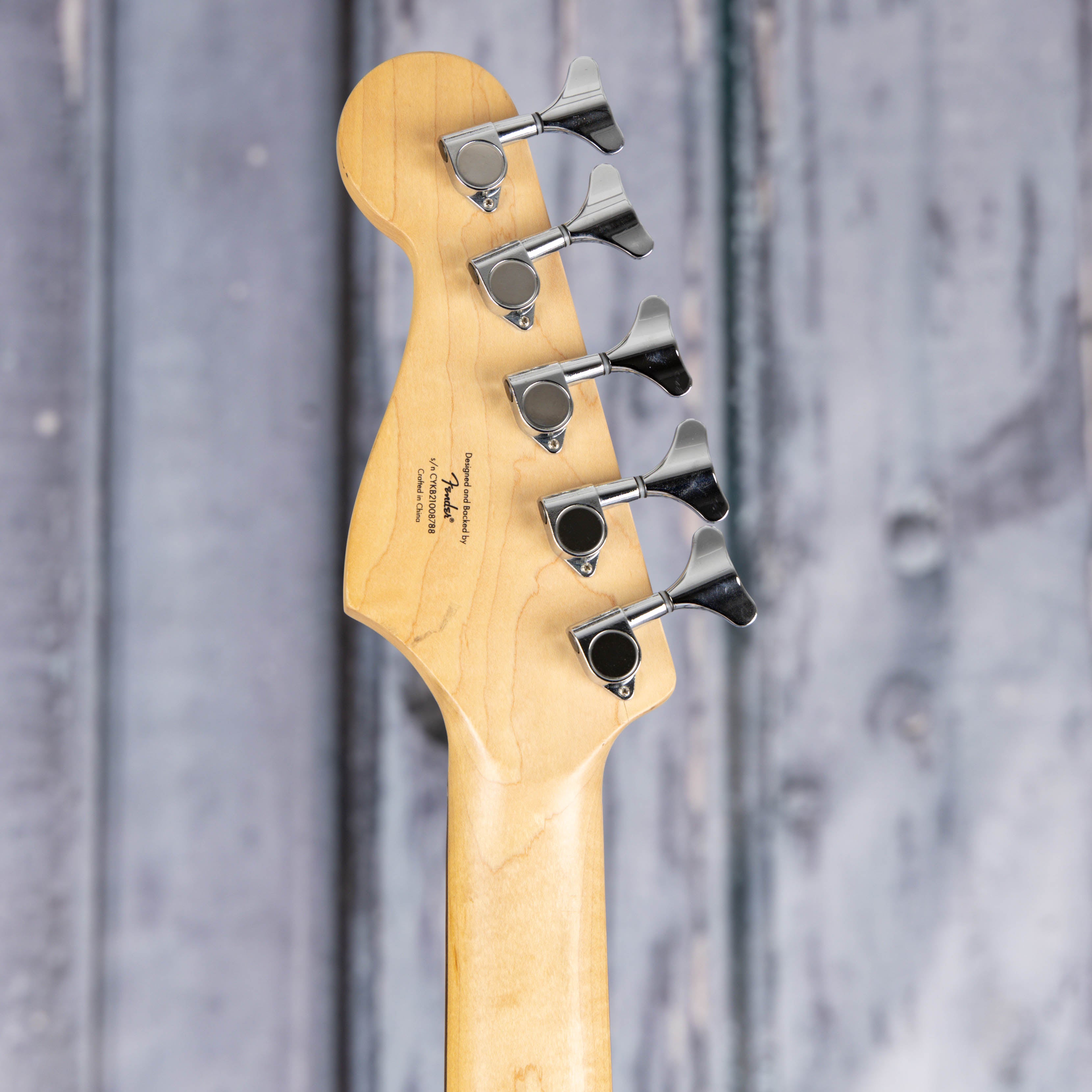 Used Squier Affinity Series Jazz Bass V 5-String Electric Bass Guitar, Black, back headstock