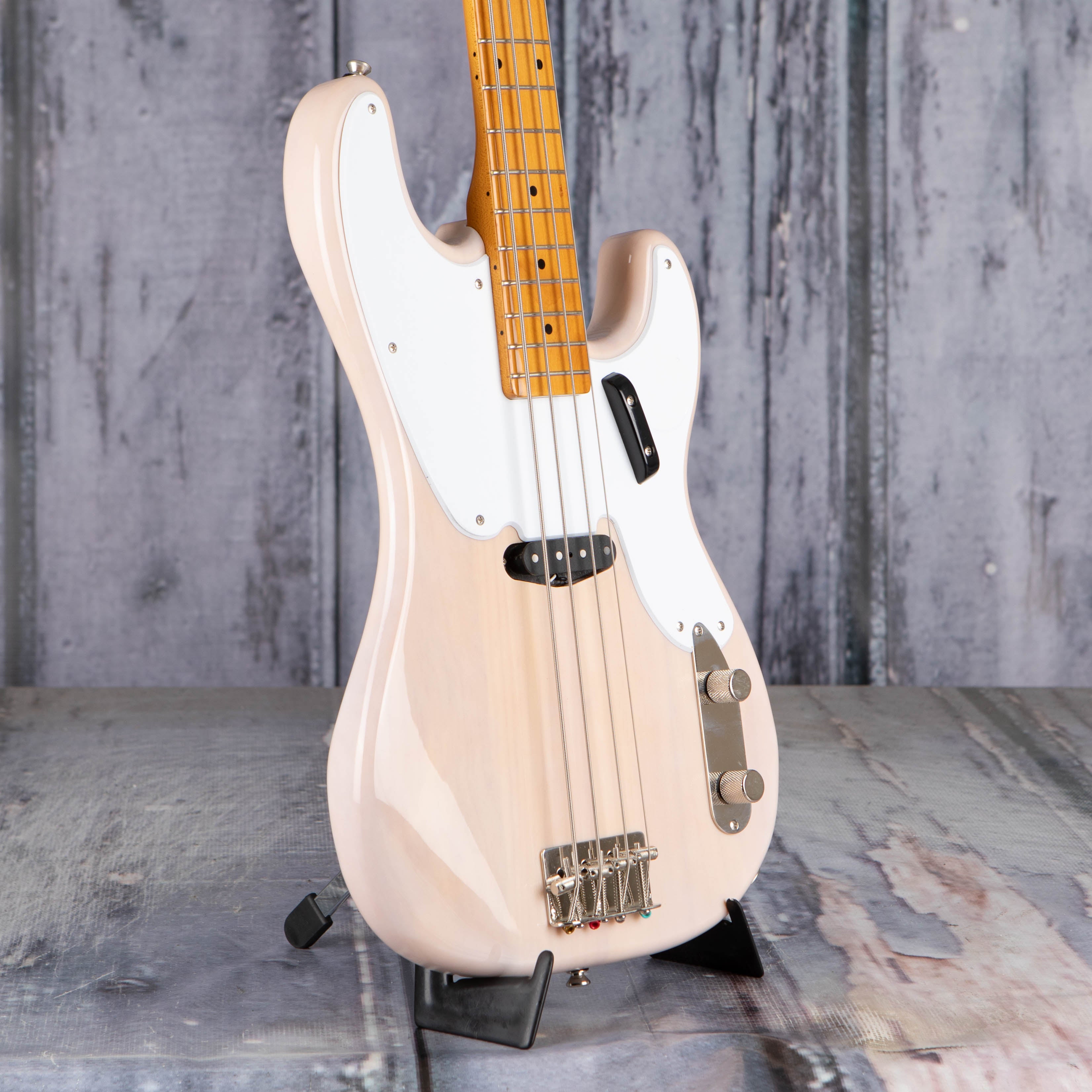 Used Squier Classic Vibe '50s Precision Bass Guitar, White Blonde, angle