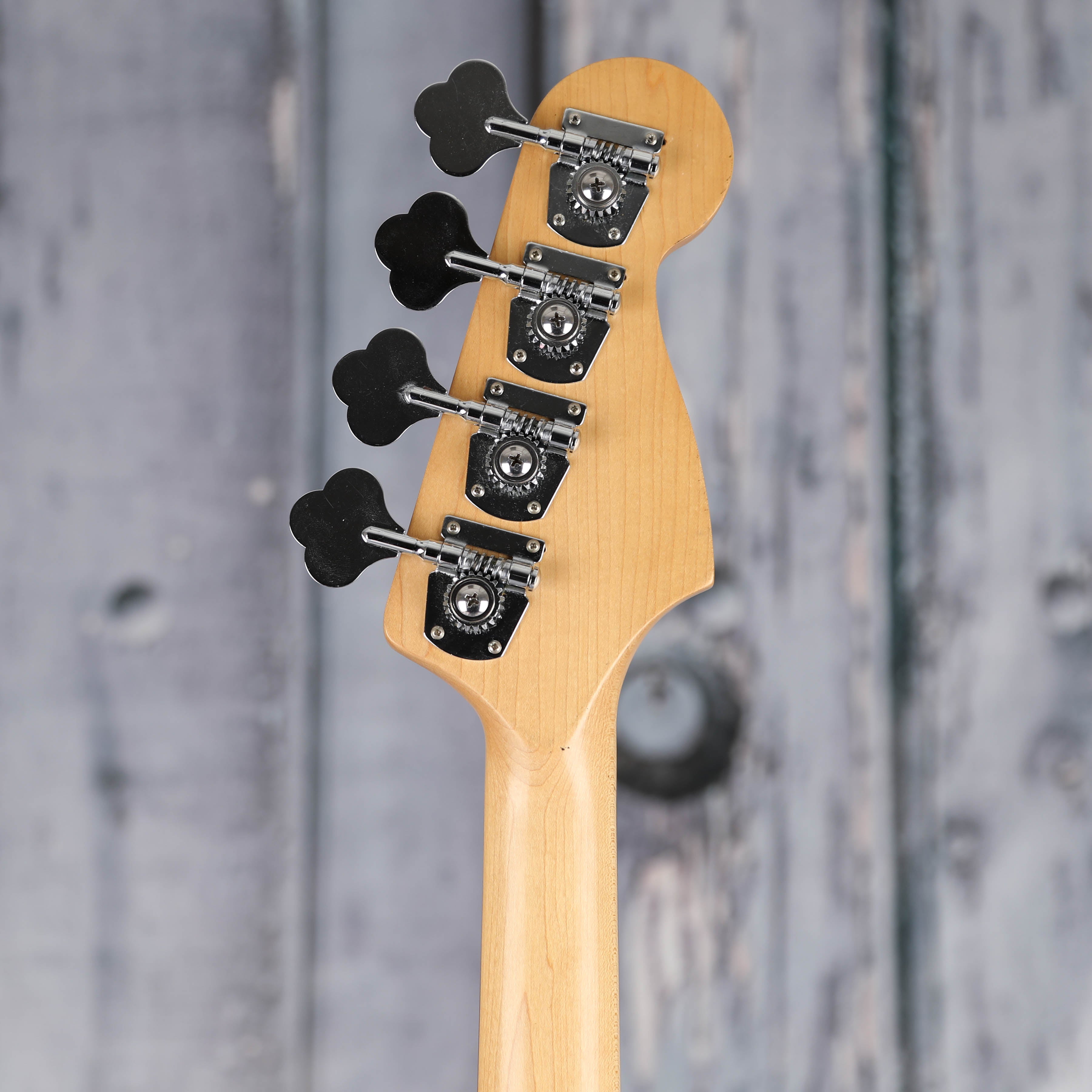 Used Squier Left-Handed Precision Bass Guitar, Brown Sunburst, back headstock