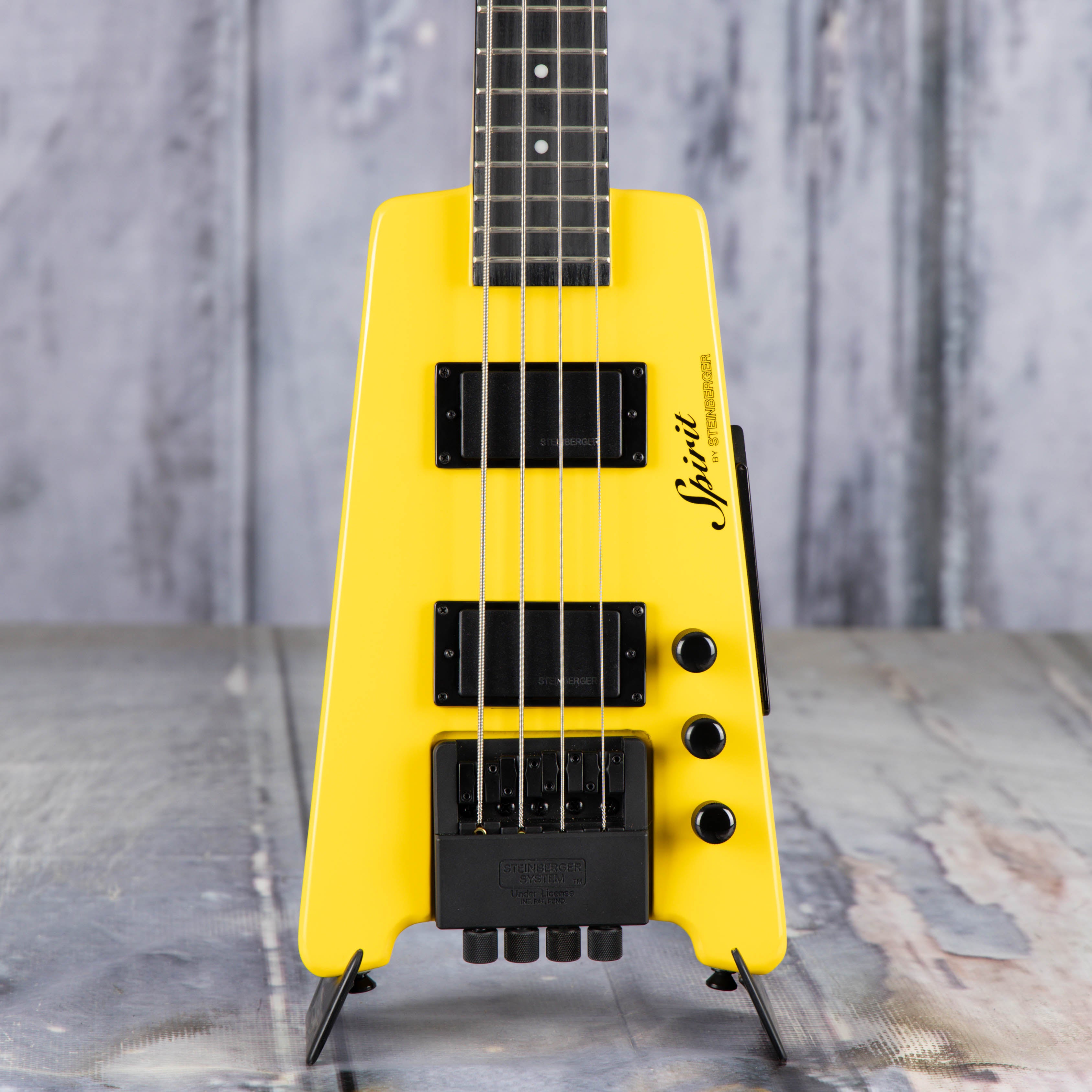 Used Steinberger Spirit XT-2 Standard Bass Guitar, Yellow, front closeup