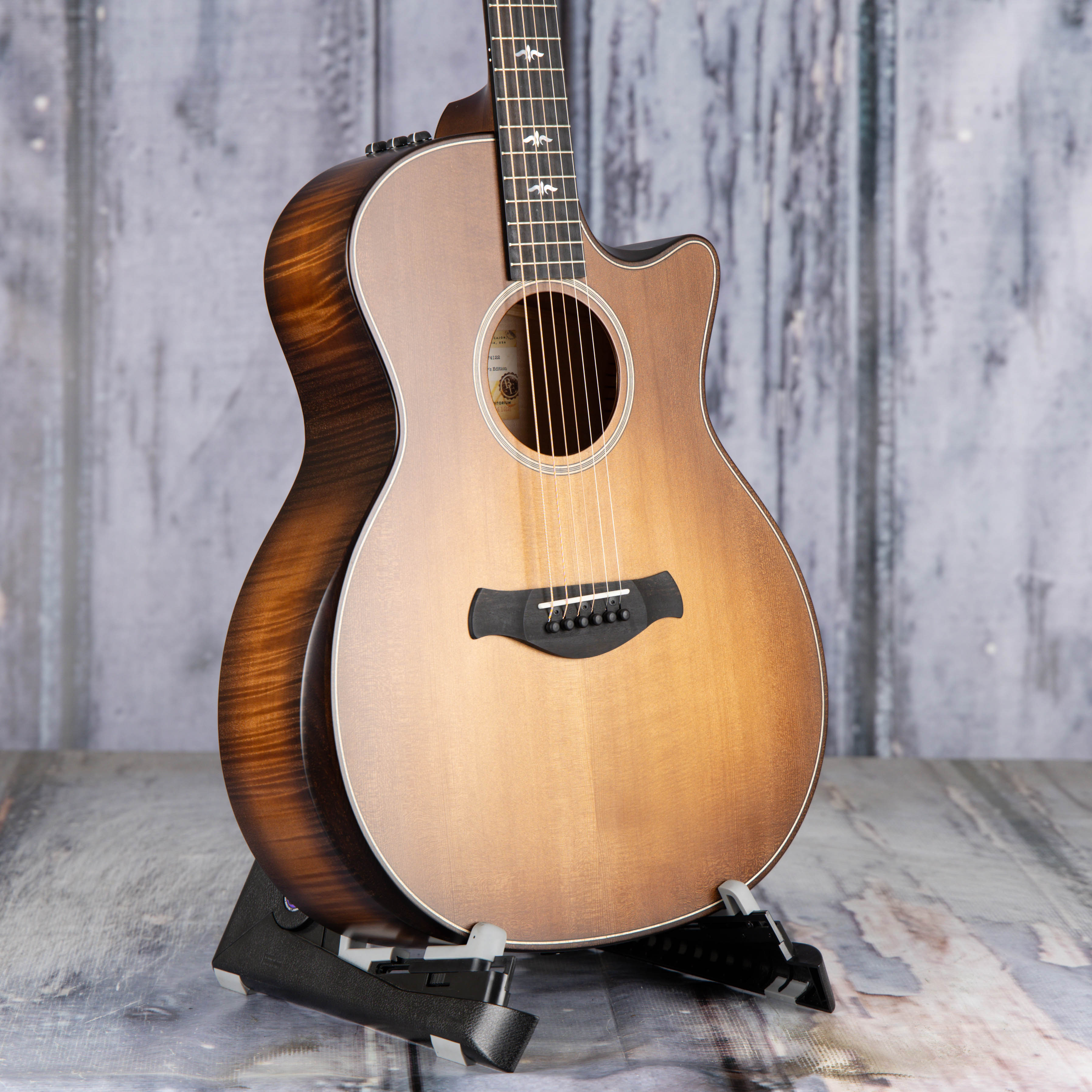 Used Taylor Builder's Edition 614ce Acoustic/Electric Guitar, 2024, Wild Honey Burst, angle