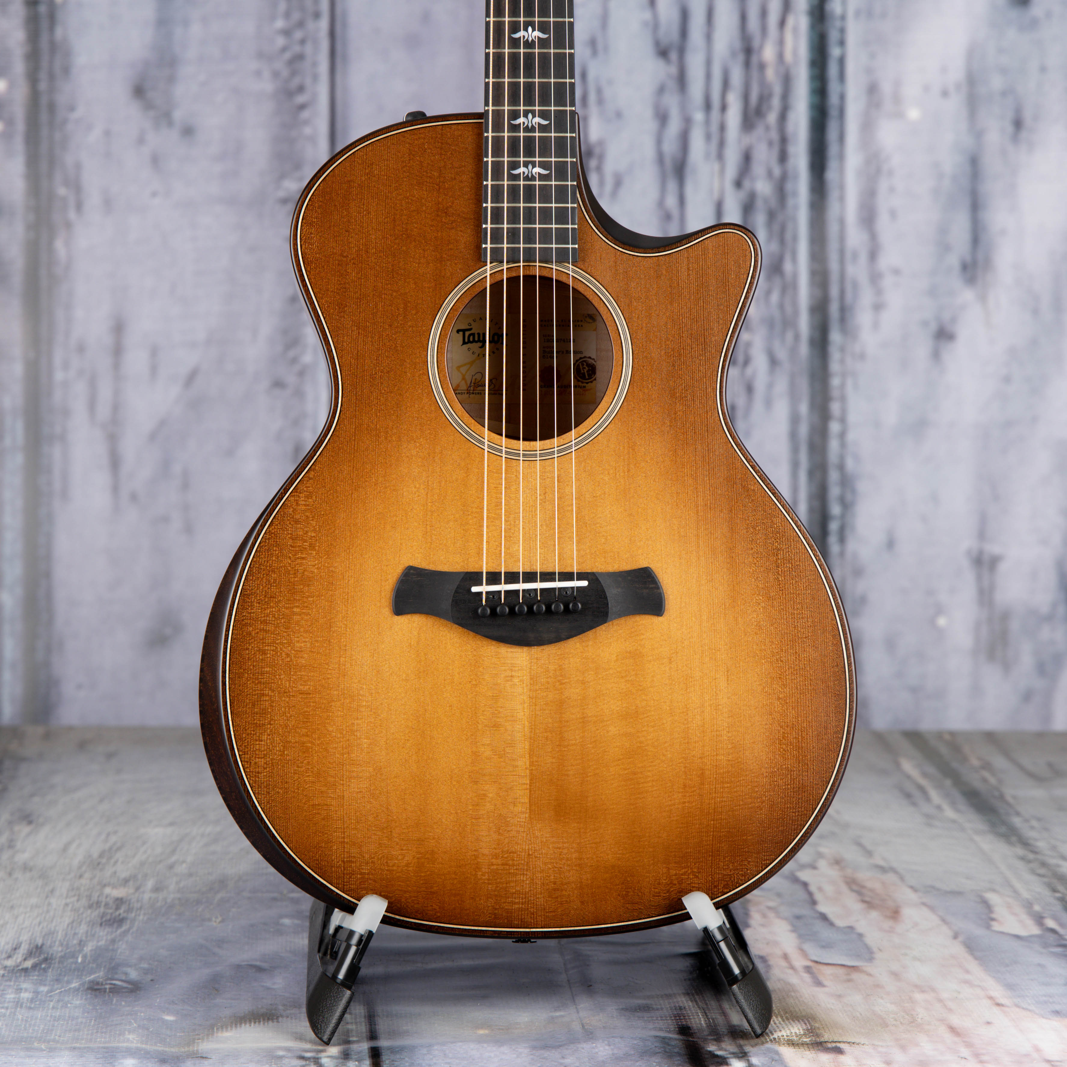 Used Taylor Builder's Edition 614ce Acoustic/Electric Guitar, 2024, Wild Honey Burst, front closeup