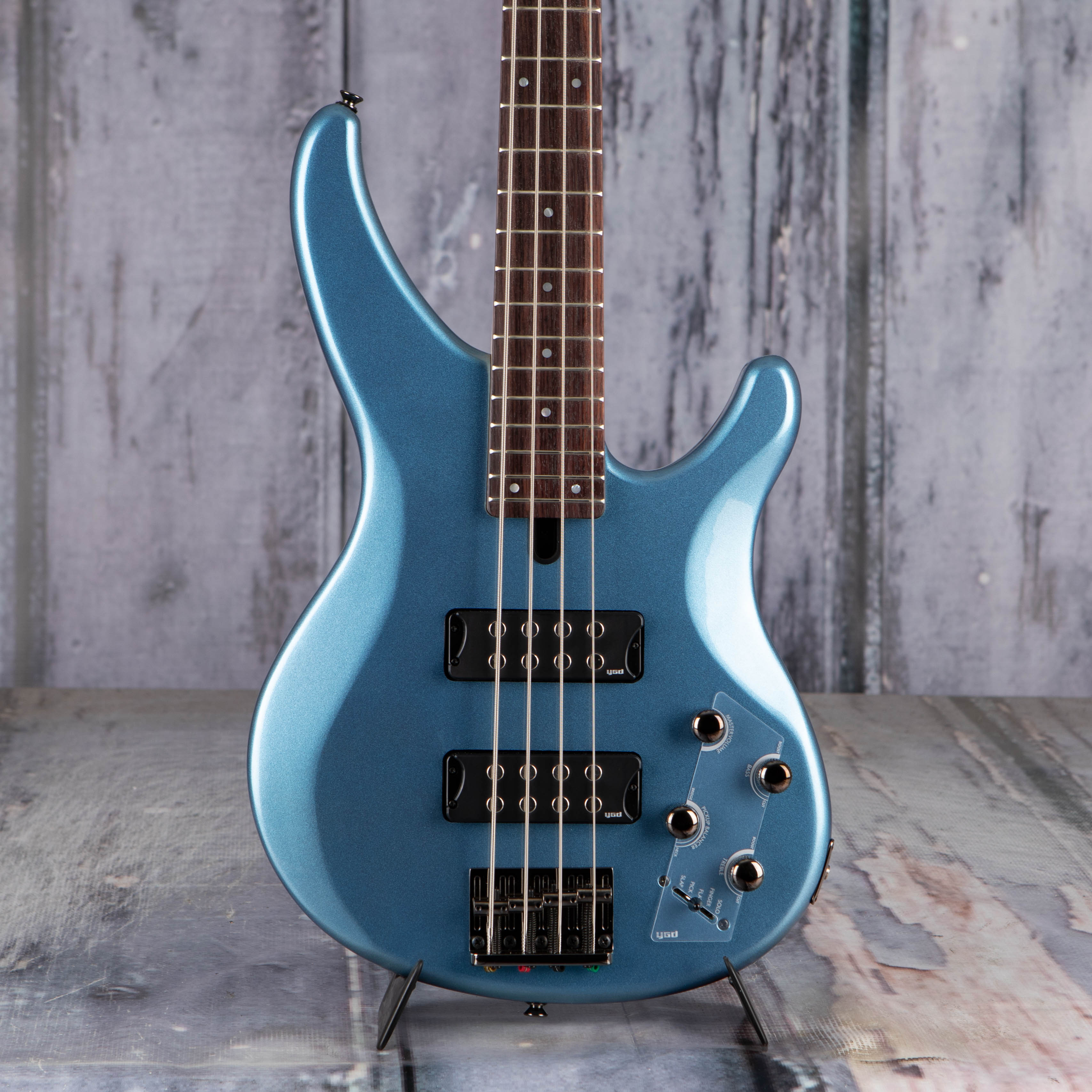 Used Yamaha TRBX304 Electric Bass Guitar, Factory Blue, front closeup
