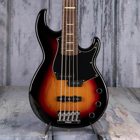 Yamaha Premium BBP35 5-String Electric Bass Guitar, Vintage Sunburst, front closeup