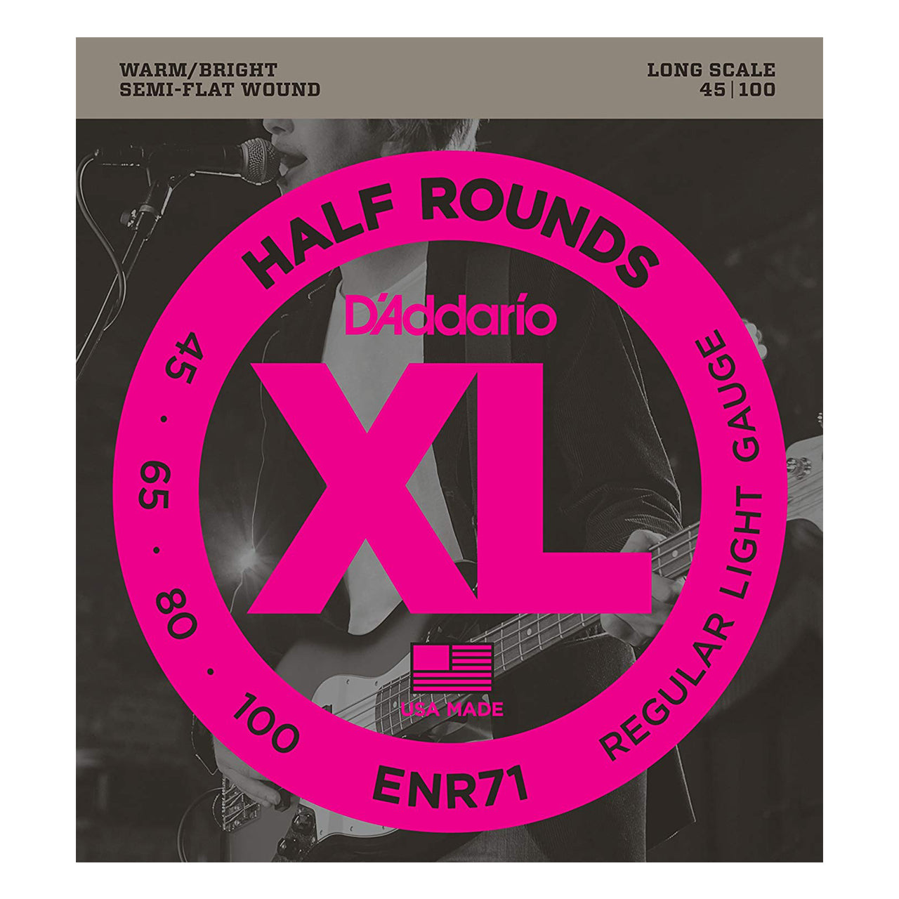 D'Addario Half Round Bass Guitar Strings, Regular Light, 45-100, Long Scale