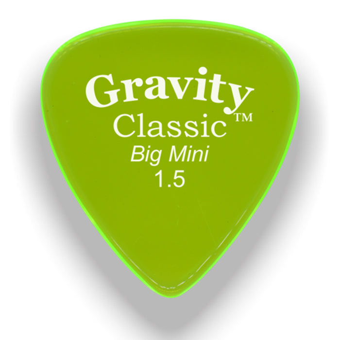 Gravity Picks Classic Big Mini Polished Pick, 1.5mm, Florescent Green
