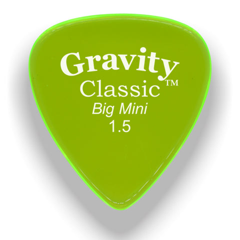 Gravity Picks Classic Big Mini Polished Guitar Pick, 1.5mm, Florescent Green