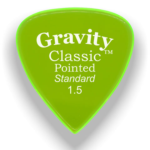 Gravity Picks Classic Pointed Standard Polished Guitar Pick, 1.5mm, Florescent Green