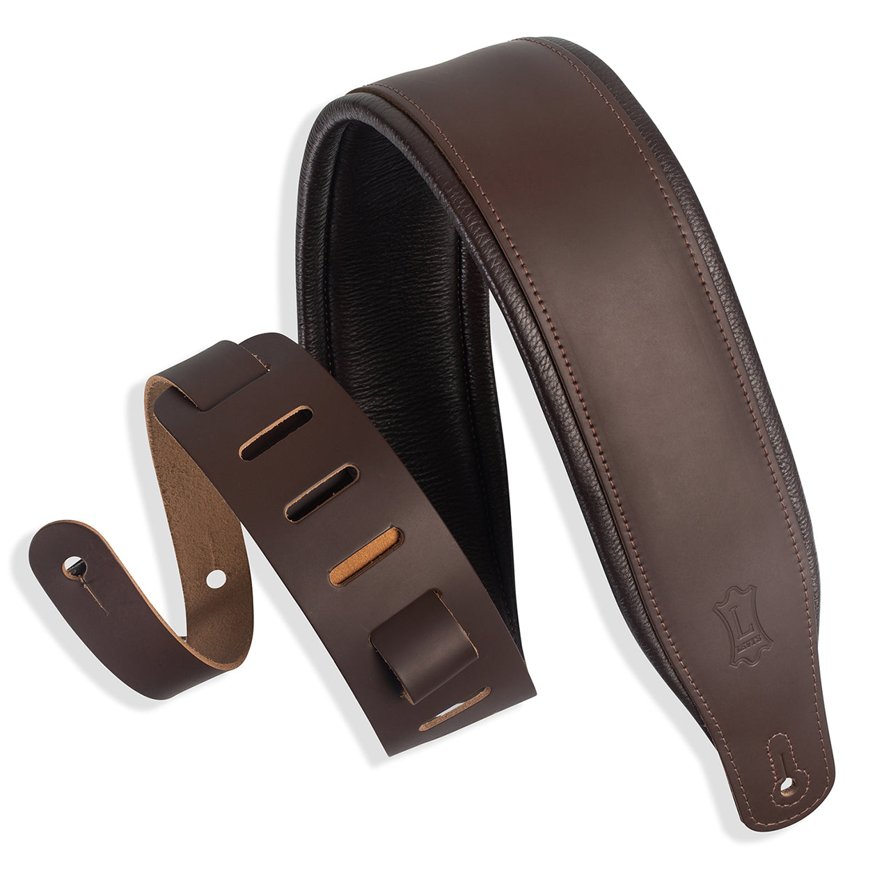 Levy's M26PD-DBR DBR Classics Series Favorite Padded Leather Guitar Strap, Dark Brown