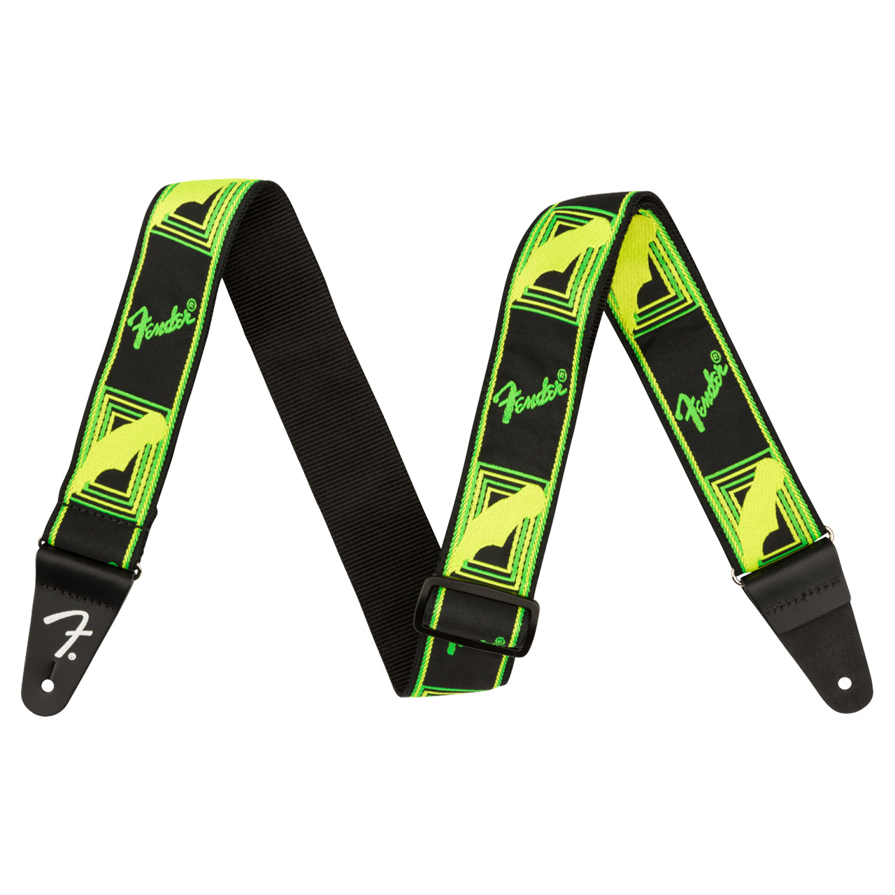 Fender Neon Monogrammed Guitar Strap, Green/Yellow