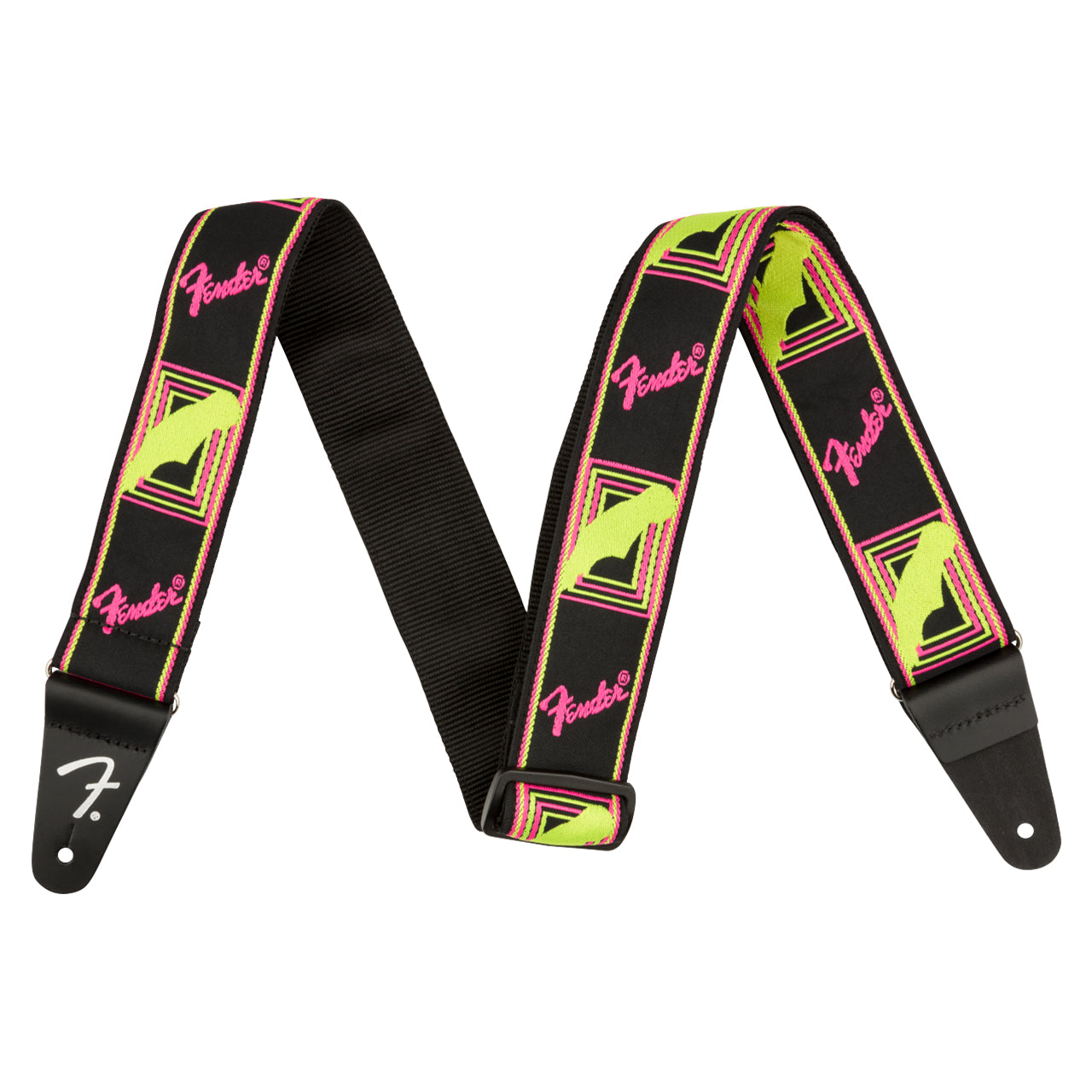 Fender Neon Monogrammed Guitar Strap, Yellow/Pink