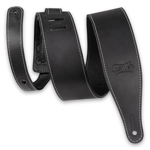 Levy's M17BAS-BLK Pull-Up Butter Leather Guitar Strap, Black