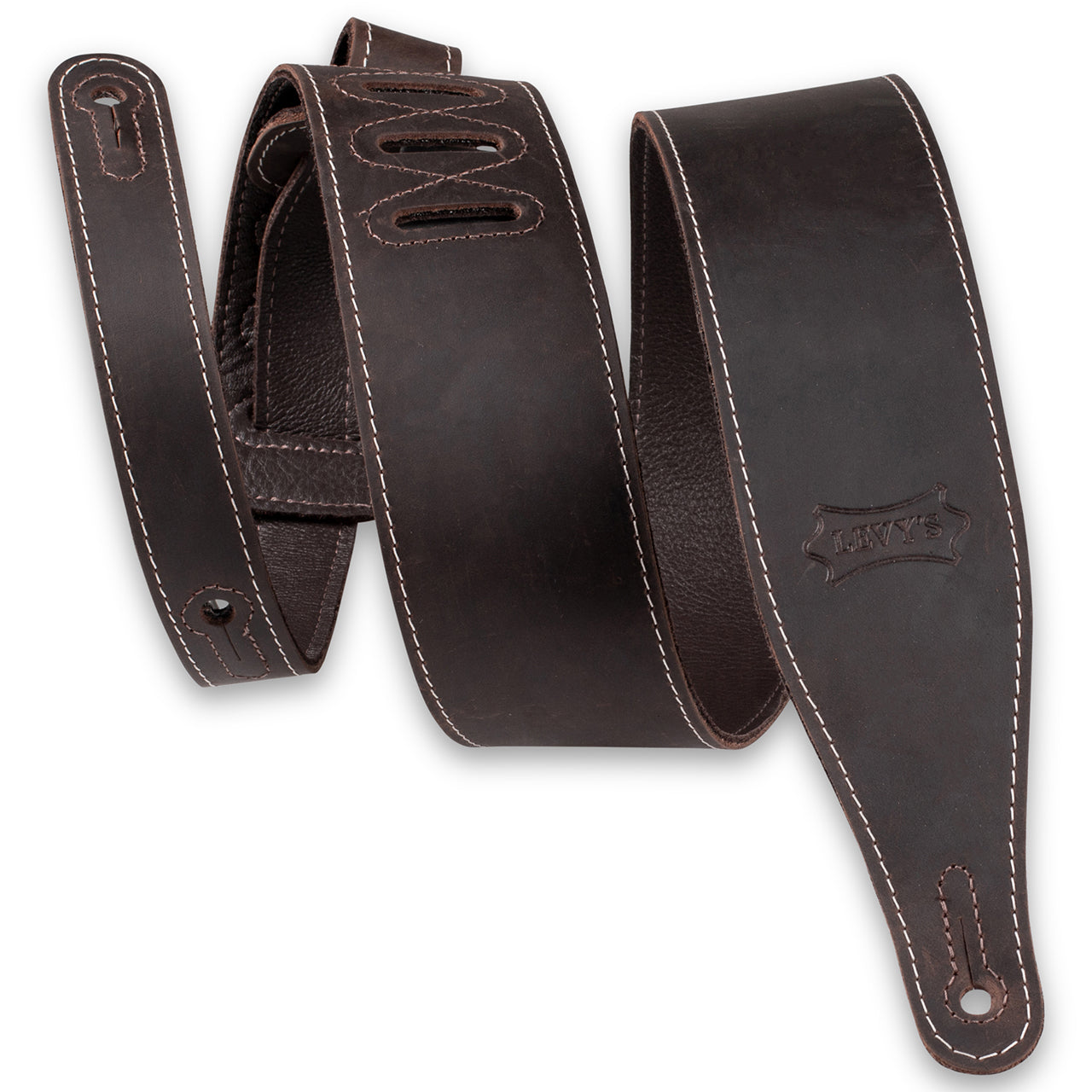 Levy's M17BAS-DBR Pull-Up Butter Leather Guitar Strap, Dark Brown