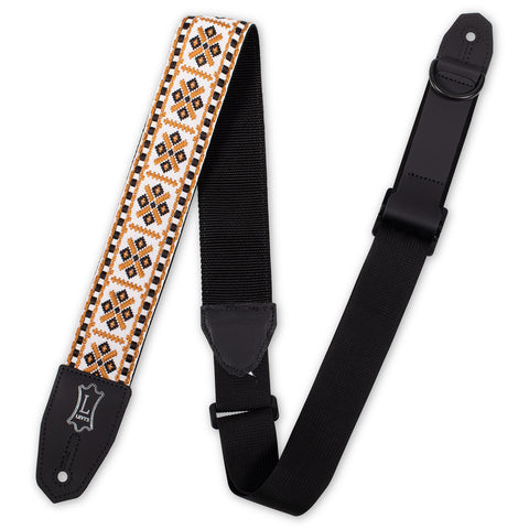 Levy's MRHHT-07 Right Height Guitar Strap, White Black & Gold Hootenanny