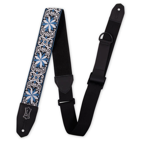 Levy's MRHHT-10 Right Height Guitar Strap, Blue White & Black Floral Hootenanny