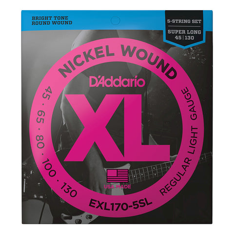 D'Addario EXL170-5SL Regular Light Super Long Scale 5-String Bass Strings, 45-130