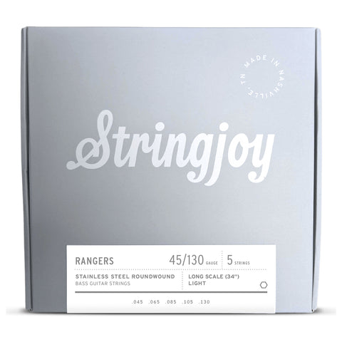 Stringjoy Rangers Light Gauge 5-String Long Scale Stainless Steel Electric Bass Guitar Strings, 45-130