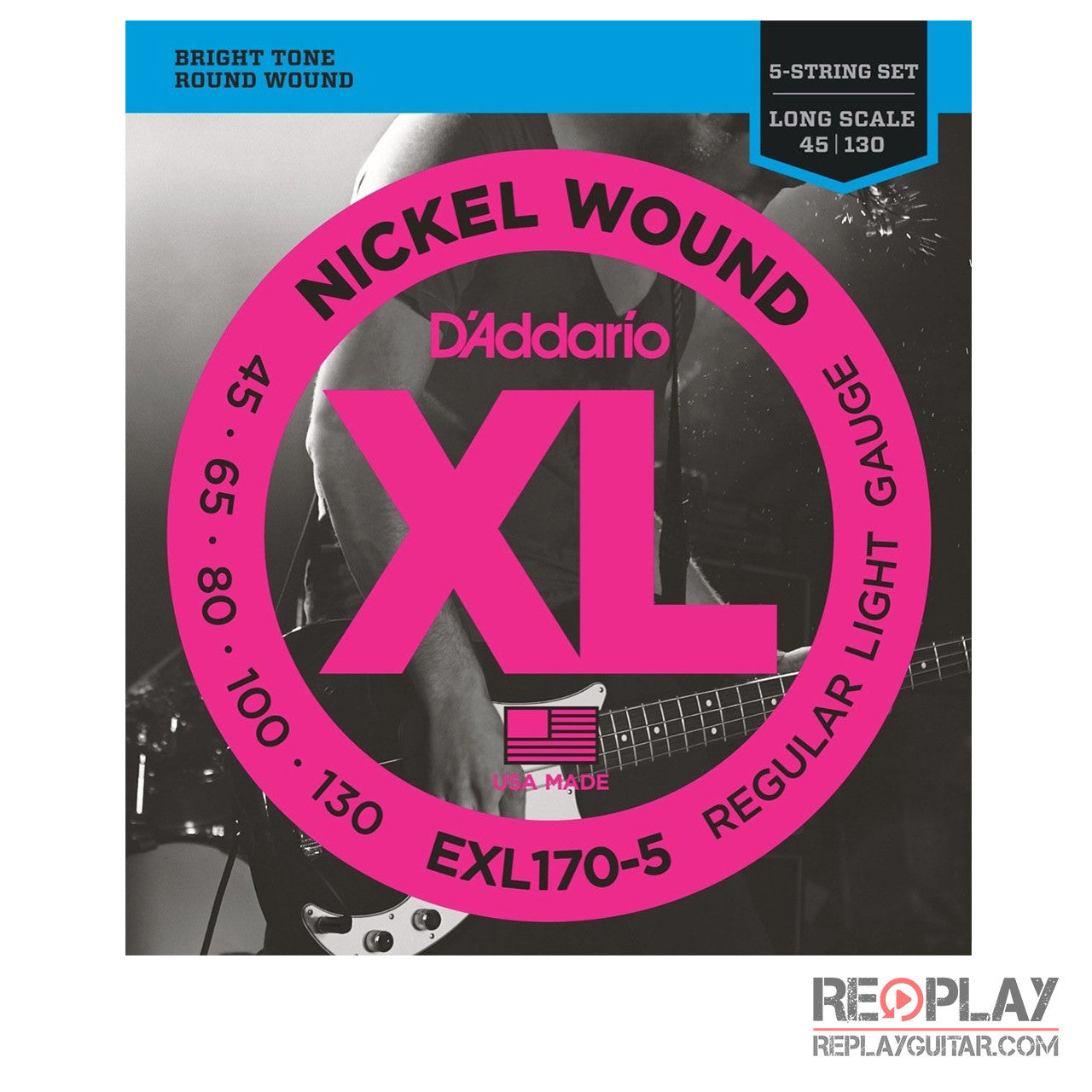 D'Addario EXL170-5 Nickel Wound 5-String Bass, Light, 45-130, Long Scale