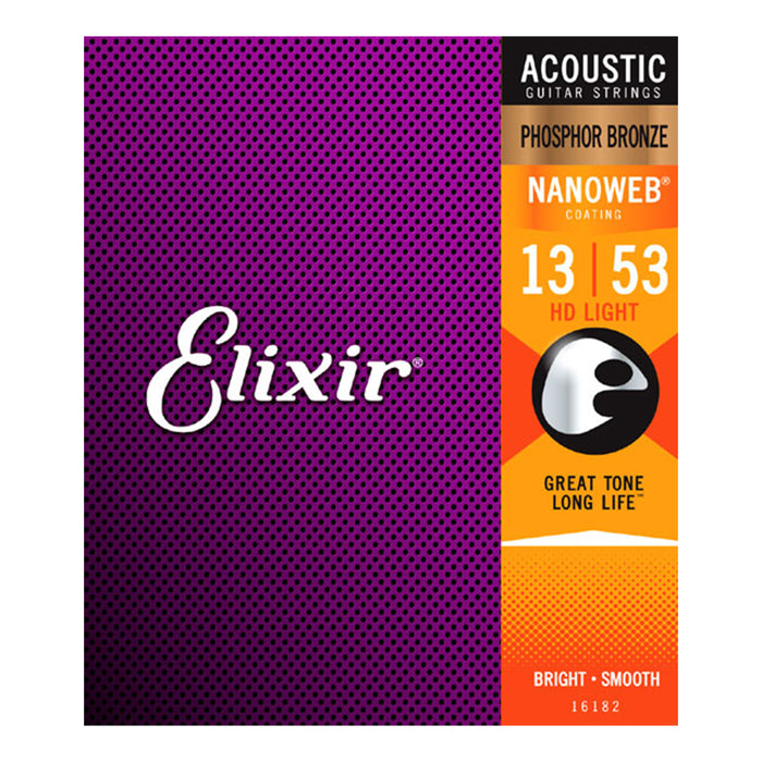 Elixir Nanoweb Coated HD Light Phosphor Bronze Acoustic Strings, 13-53