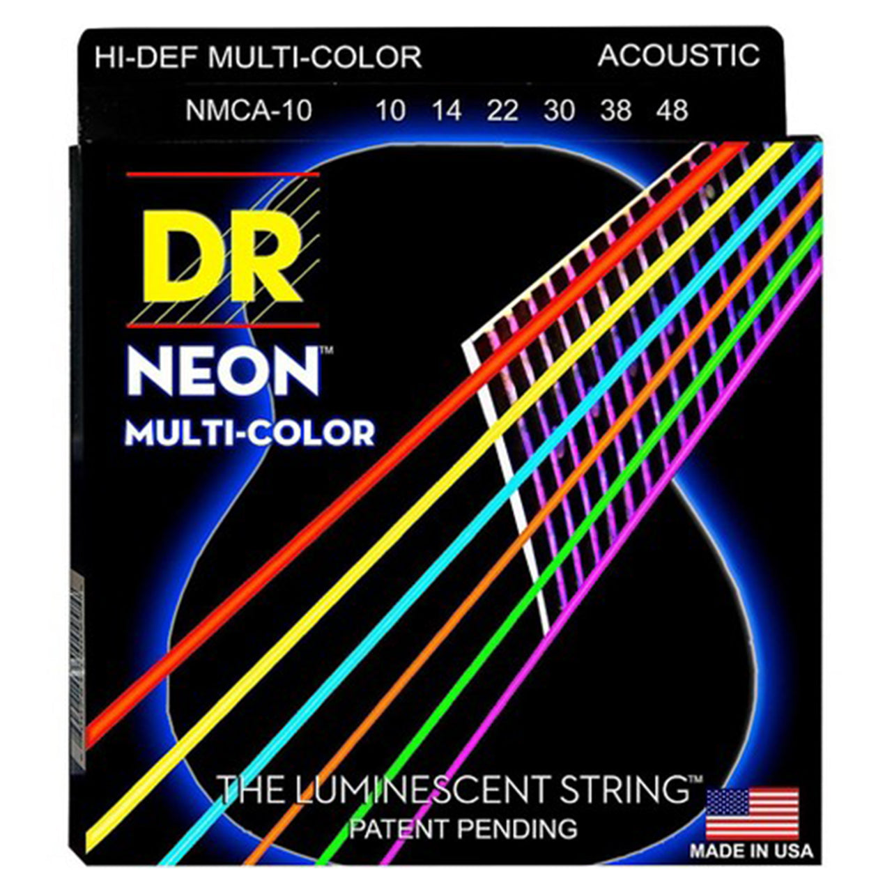DR Strings Hi-Def NEON MultiColor Coated Guitar Strings, 12-54