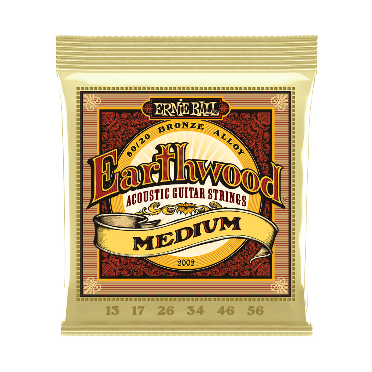 Ernie Ball Earthwood Medium 80/20 Bronze Acoustic Guitar Strings, 13-56 Gauge