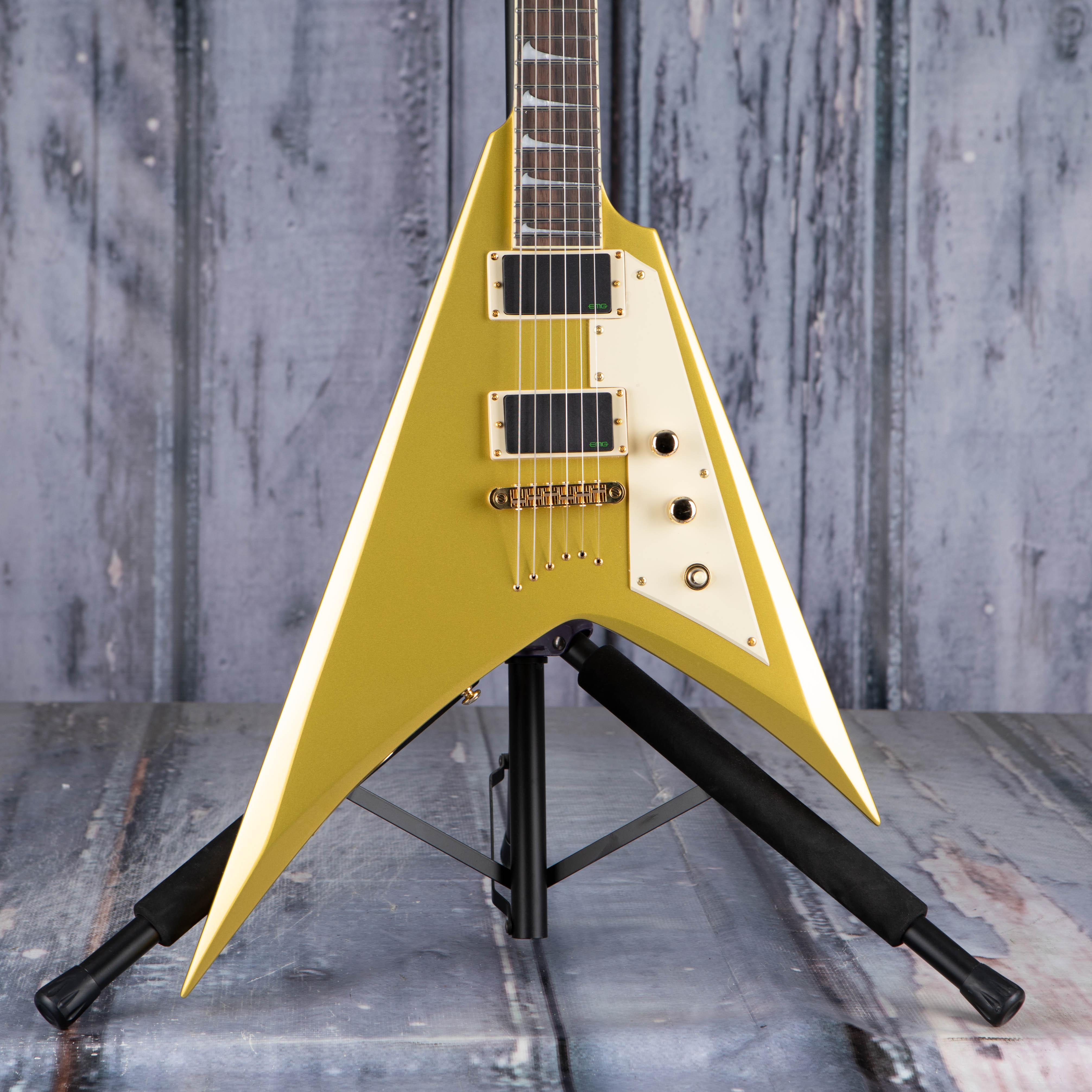 ESP LTD KH-V Kirk Hammett Signature Electric Guitar, Metallic Gold, front closeup