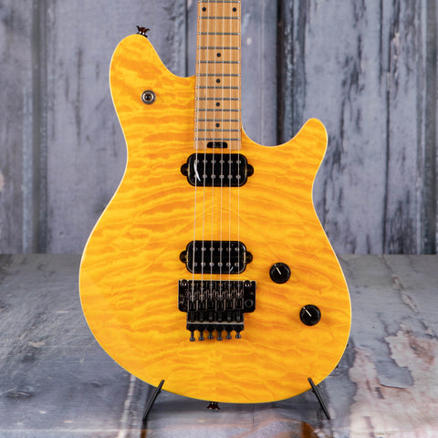 EVH Wolfgang WG Standard QM Electric Guitar, Transparent Amber, front closeup