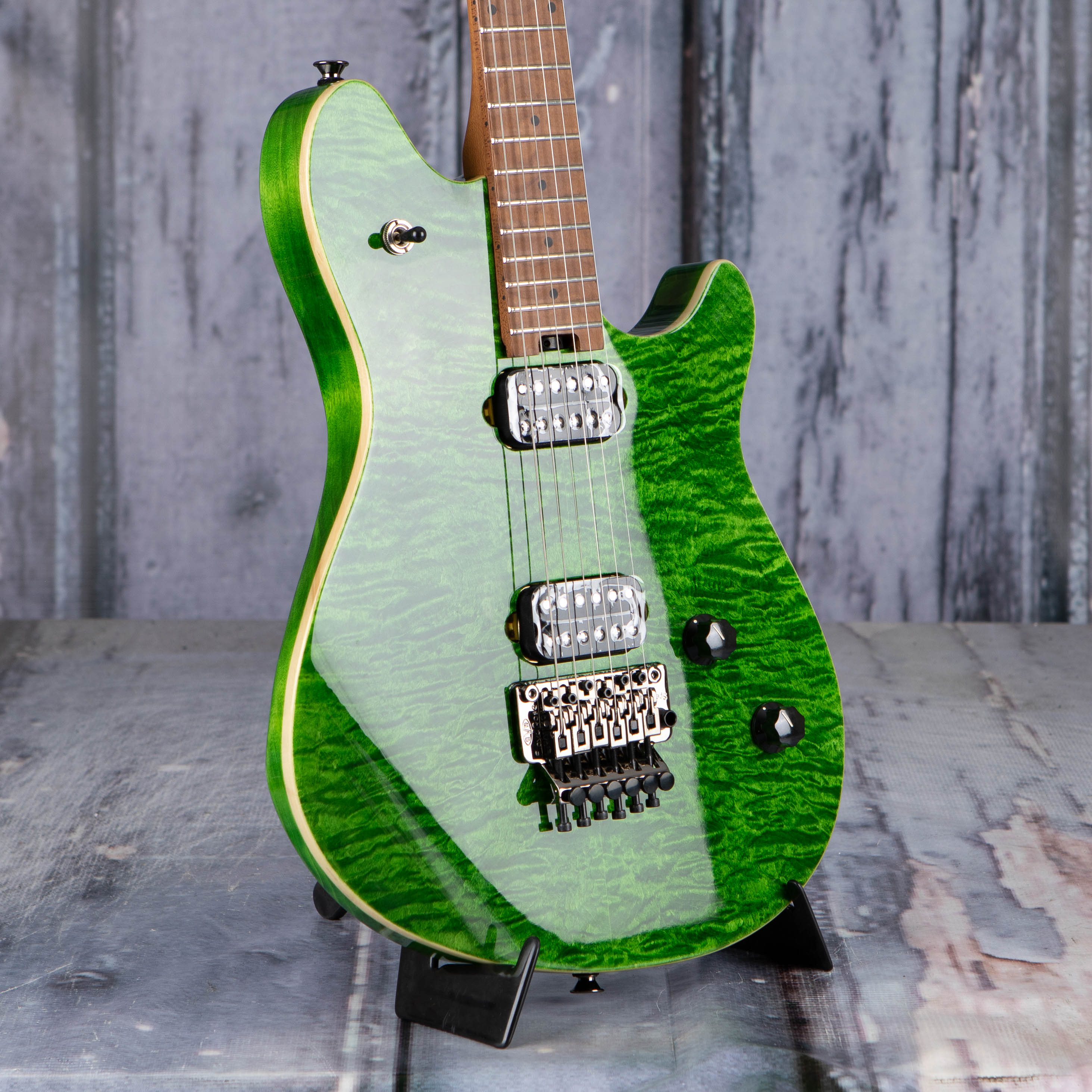 EVH Wolfgang WG Standard QM Electric Guitar, Transparent Green, angle