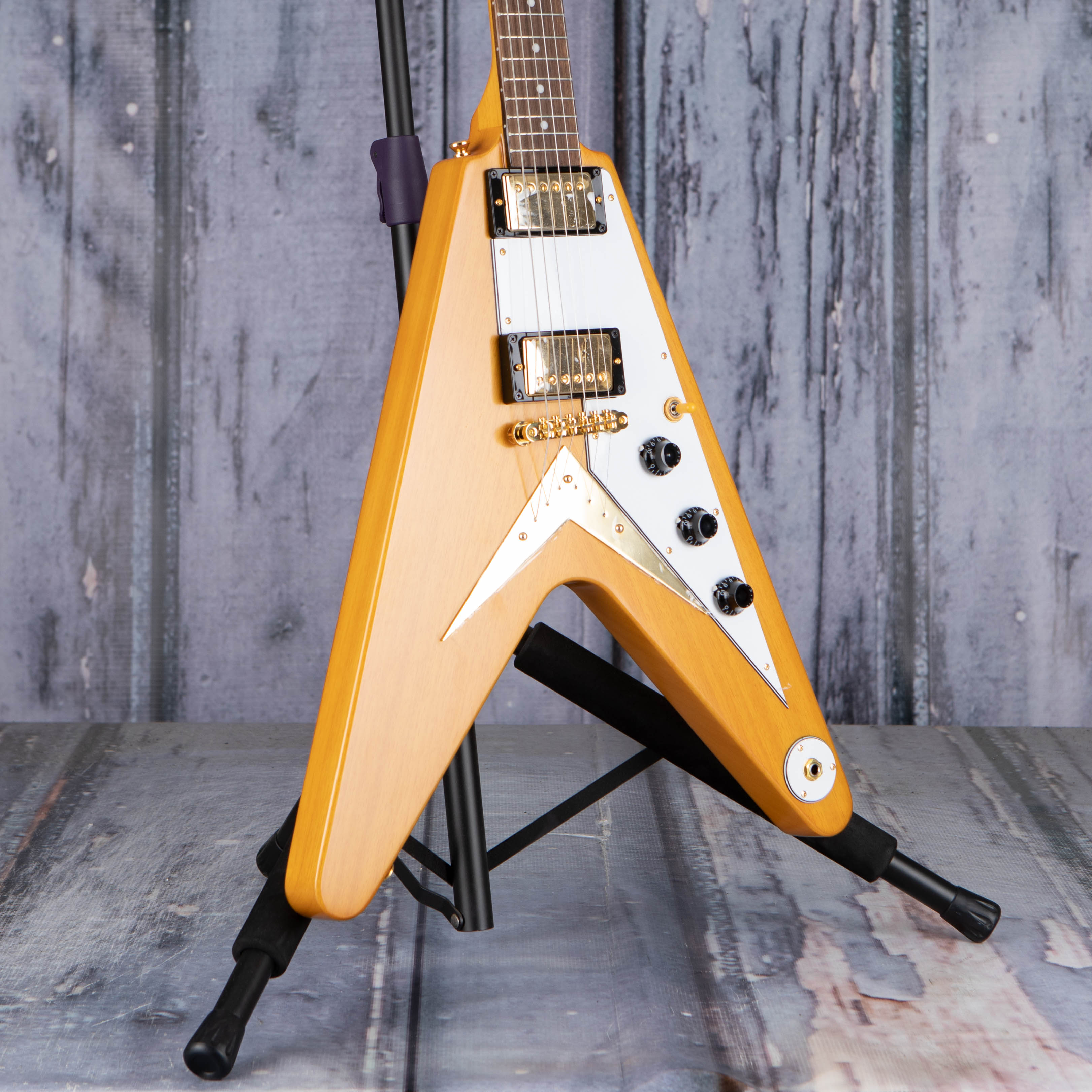 Epiphone 1958 Korina Flying V Electric Guitar, Aged Natural, angle