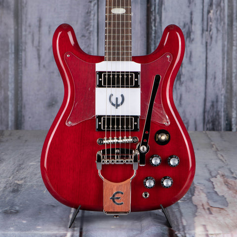 Epiphone Crestwood Custom (Tremotone) Electric Guitar, Cherry, front closeup