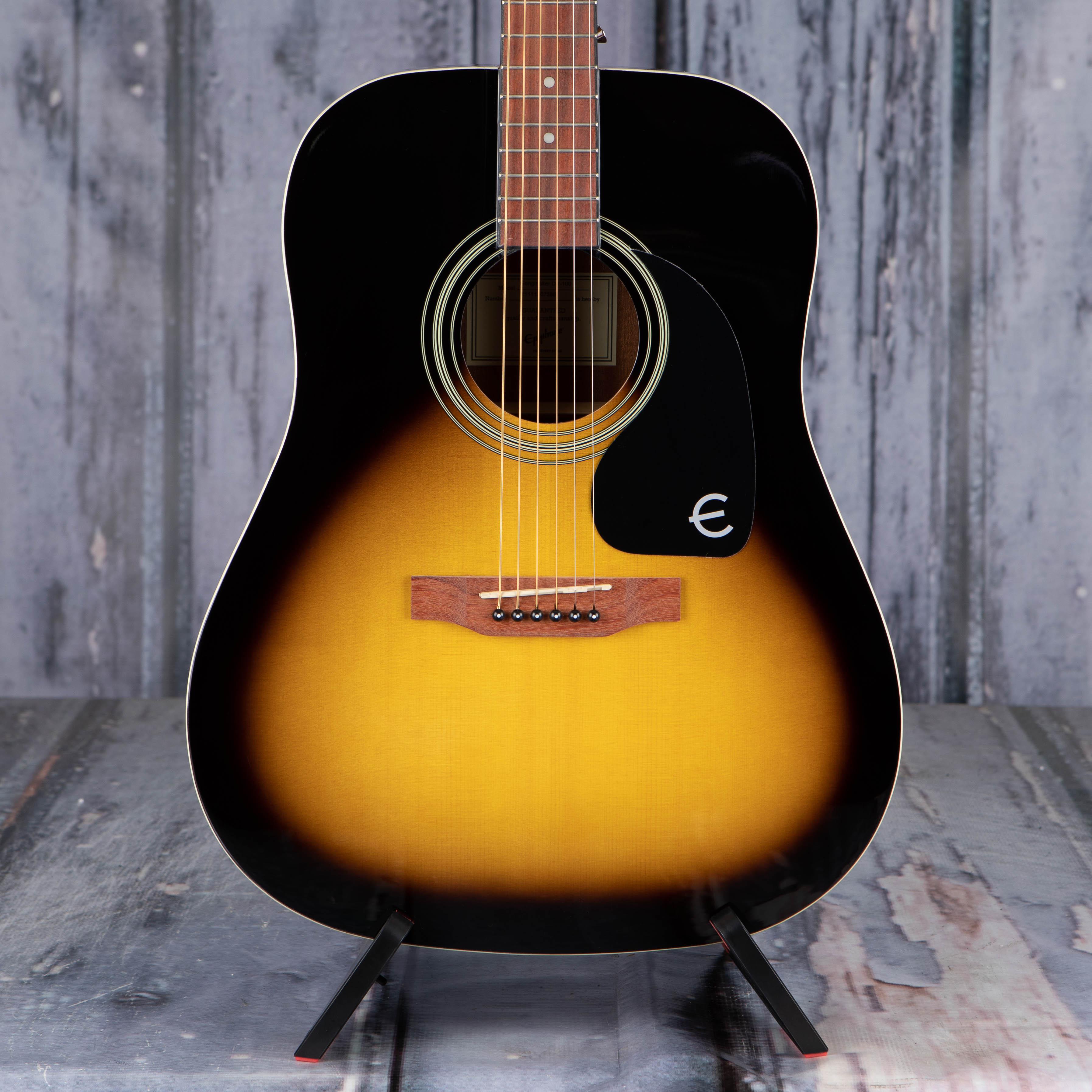 Epiphone DR-100 Dreadnought Acoustic Guitar, Vintage Sunburst, front closeup