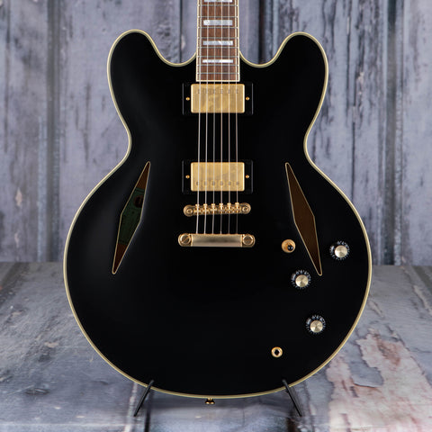 Epiphone Emily Wolfe Sheraton Stealth Semi-Hollowbody Guitar, Black Aged Gloss, front closeup