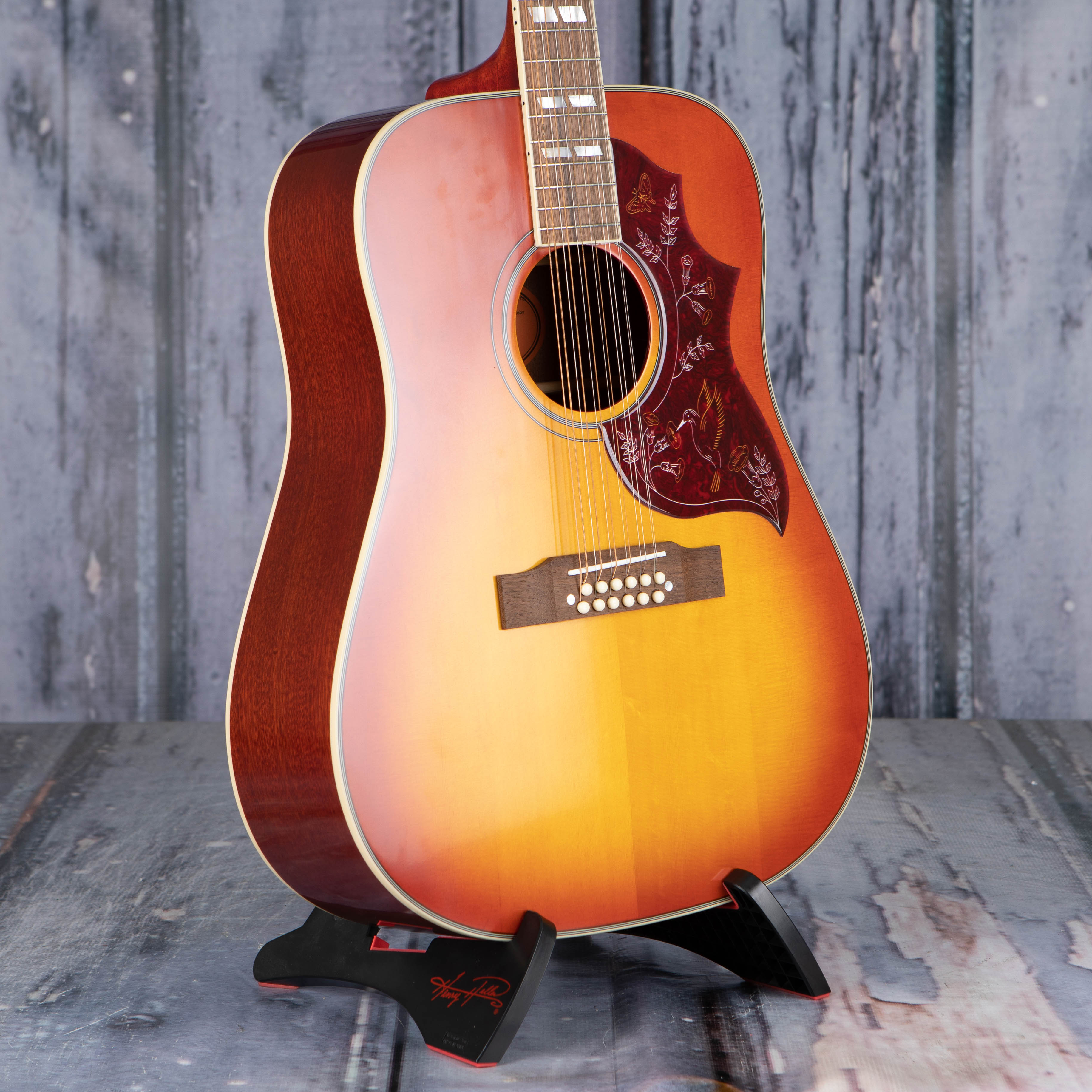 Epiphone Hummingbird 12-String Acoustic/Electric Guitar, Aged Cherry Sunburst Gloss, angle