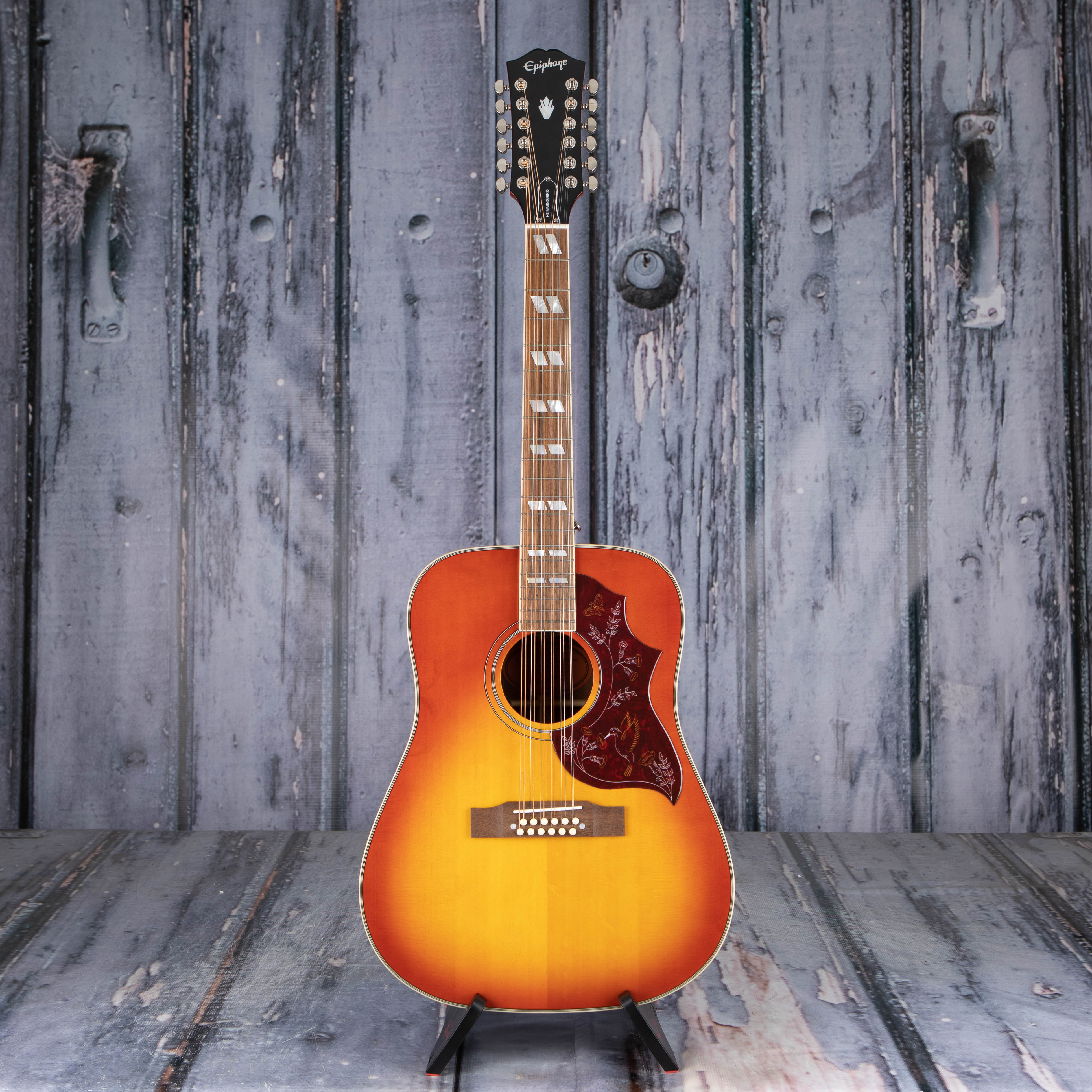 Epiphone Hummingbird 12-String Acoustic/Electric Guitar, Aged Cherry Sunburst Gloss, front