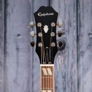 Epiphone Hummingbird Pro Acoustic/Electric Guitar, Faded Cherry Sunburst, front headstock