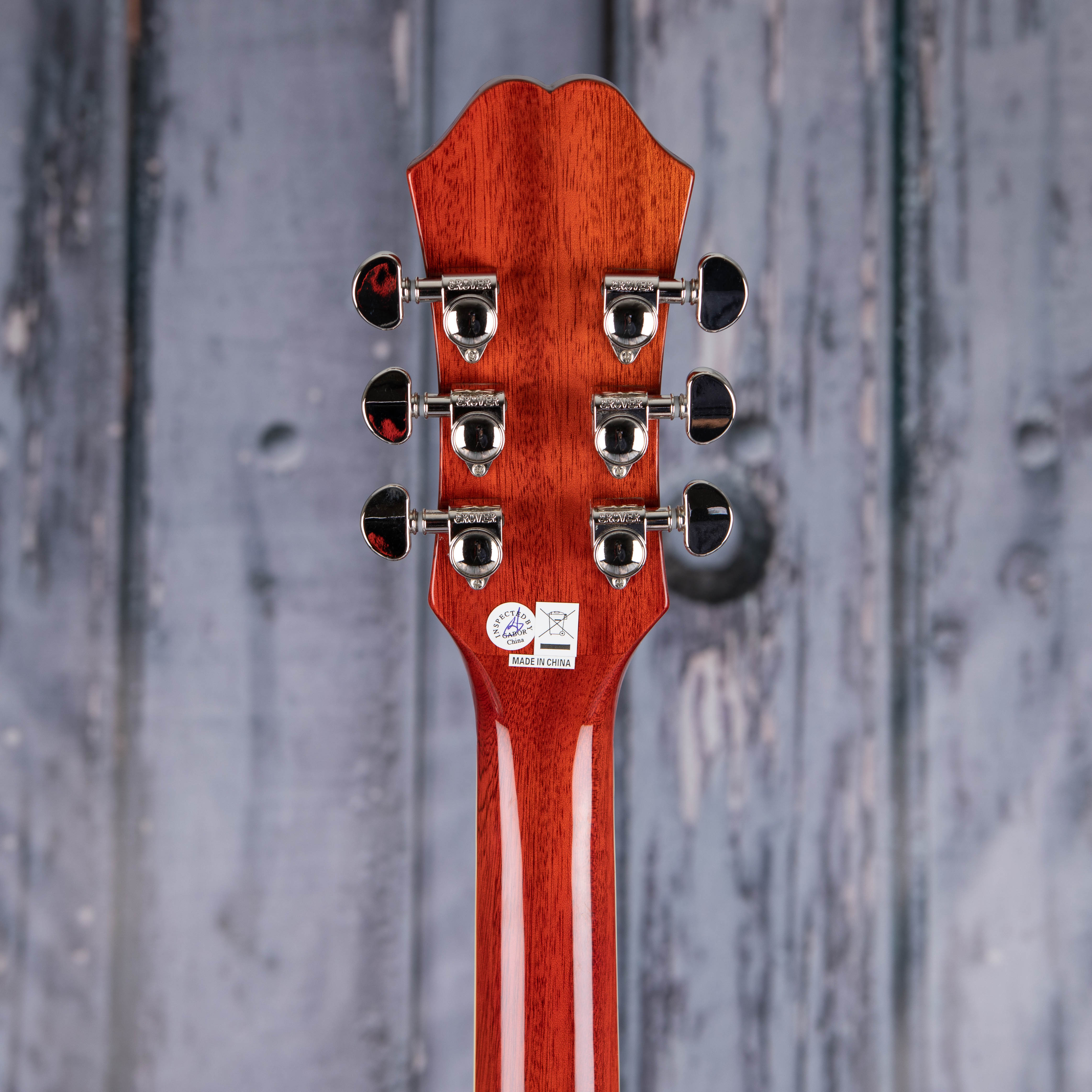 Epiphone Hummingbird Pro Acoustic/Electric Guitar, Faded Cherry Sunburst, back headstock